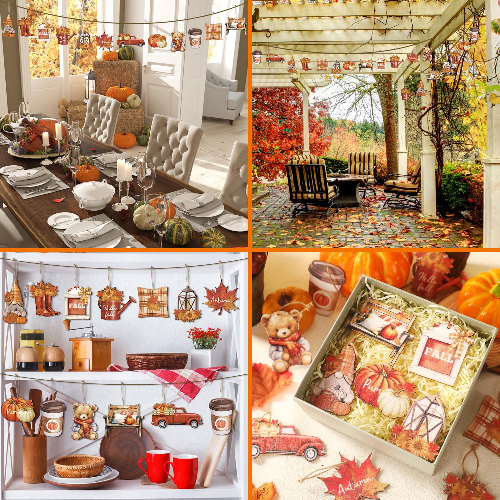 Huwena 36 Pcs Thanksgiving Wood Ornaments for Tree Maple Leaves Truck ...