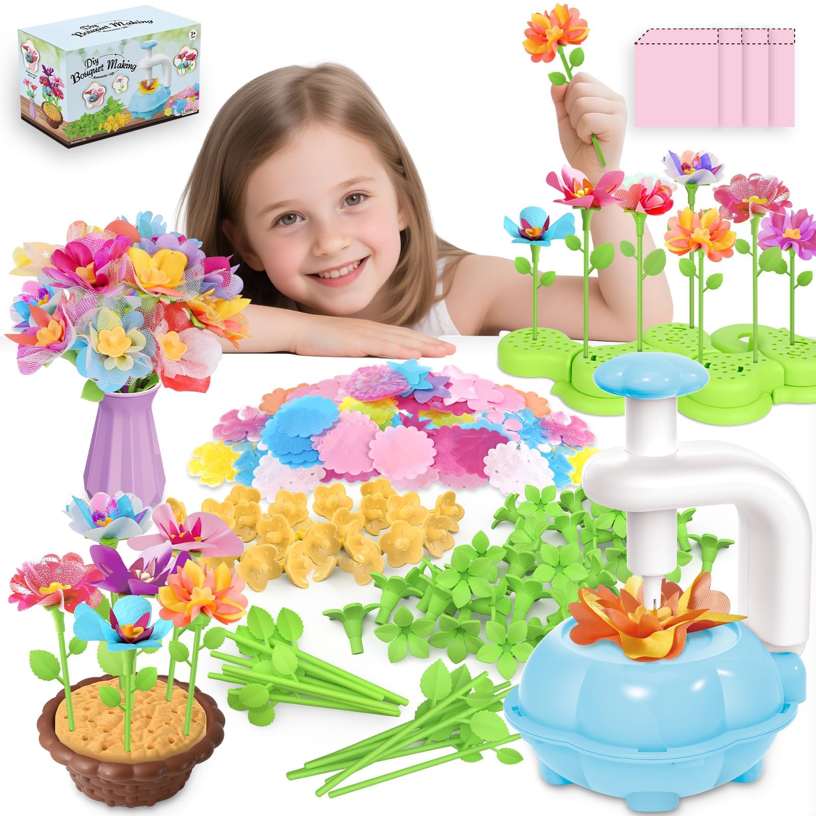 Artes y manualidades para niños de 4 a 6 años, ramos de flores de tela creativa, juguetes para niños de 4 a 8 años, regalos festivos ideales para nietas y amantes de las manualidades, juego de