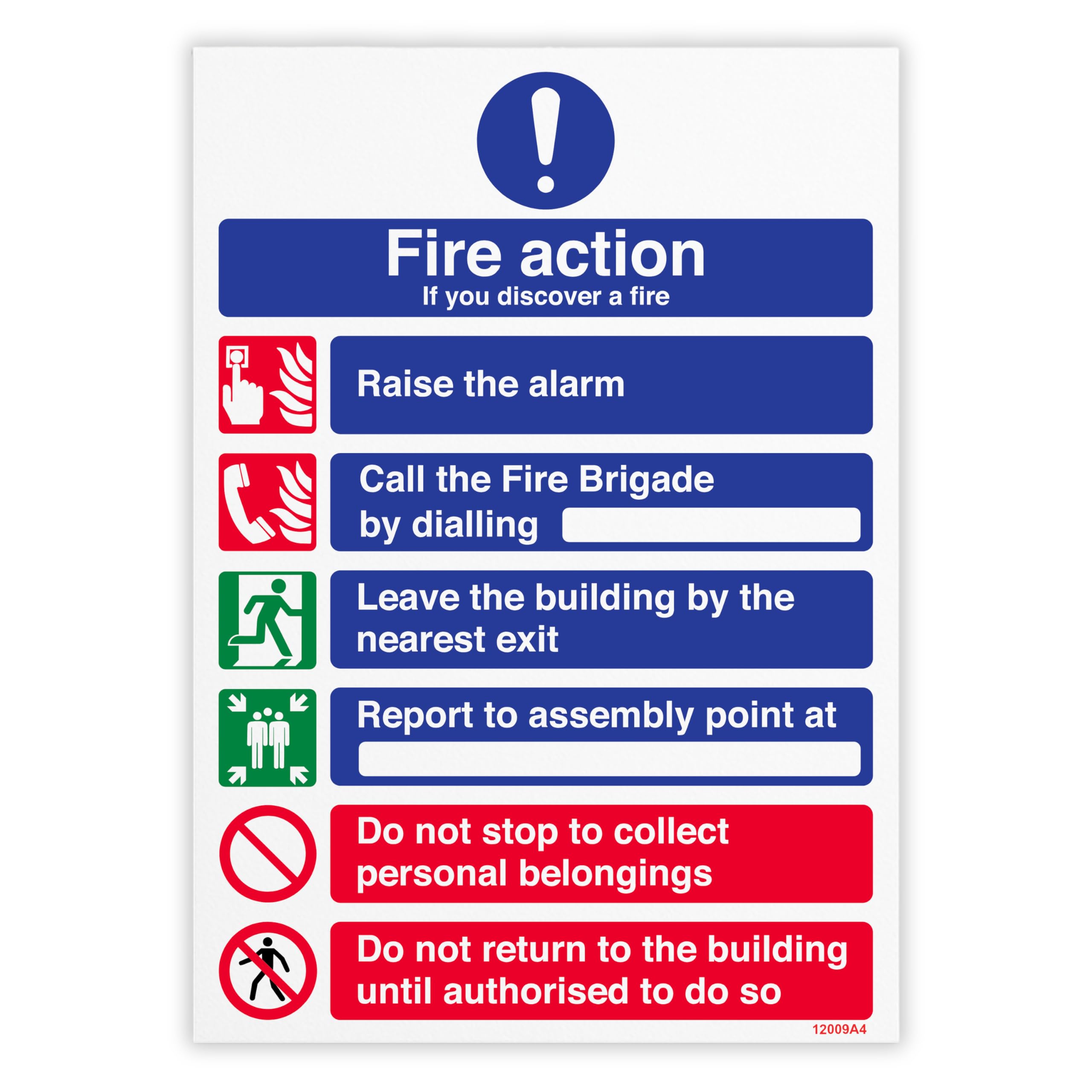 V Safety Fire Action - If You Discover A Fire Safety Sign - 210 x 297 mm (A4) - Economy 0.5mm Polypropylene Sign with Mount Film