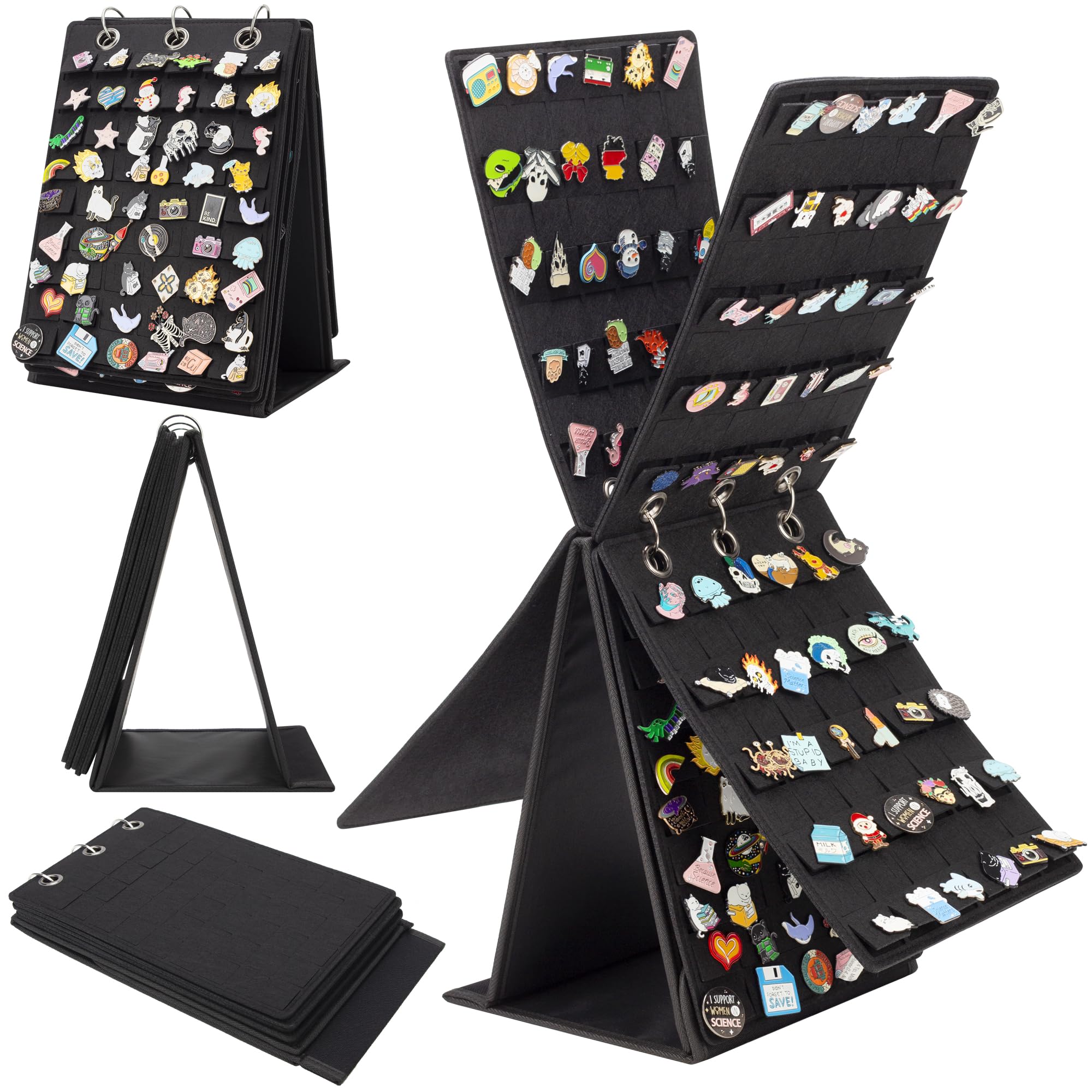Enamel Pin Display Binder – 240+ Pin Holder With 3 Binders & 5 Velvet Pages, Foldable Stand