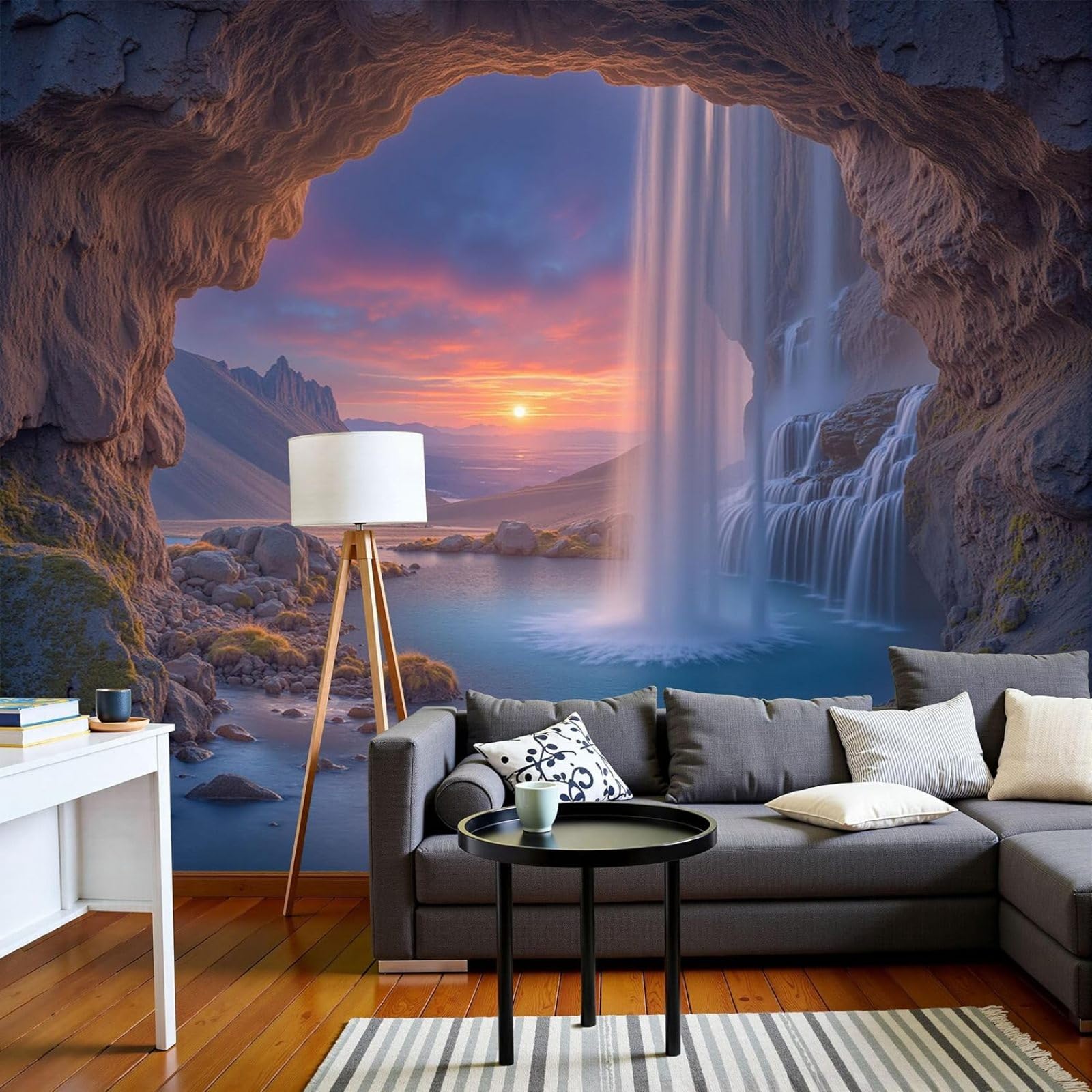 kfjhgbdshhj Photo Wallpaper Nature Landscape - XXL, Natural Caves Waterfalls Landscape 3D Effect, Blue Wallpaper for Living Room Bedroom Non-Woven,400cmx280cm Stickers - Frameless Painting - Poster
