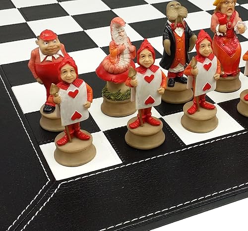 HPL Alicia en el país de las maravillas - Juego de ajedrez con tablero de piel sintética negra de 18 pulgadas