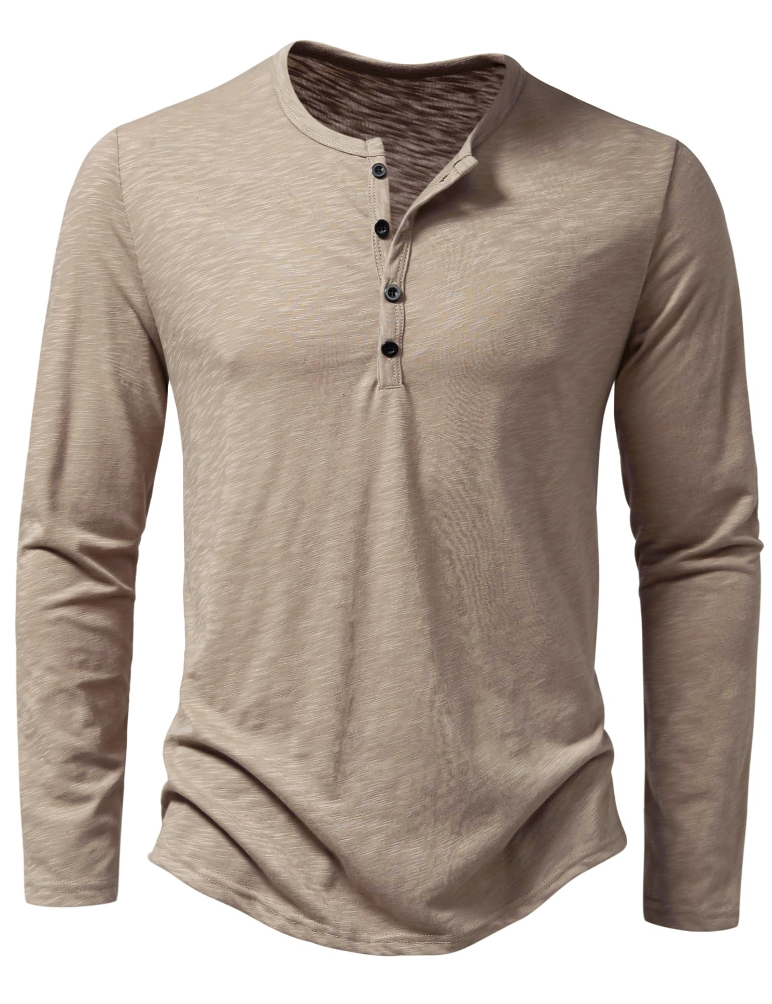 PARKLEES Men's Casual Front Placket Basic Long Sleeve Henley Shirt Muscle Workout Athletic Tee Tops