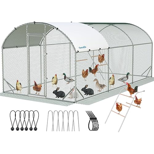 Quictent Essential Series 18x9x6.6ft Metal Chicken Coop Run with Climbing Ladder, Walk-in Outdoor Poultry Cage with PVC Coated Chicken Wire, Hen Duck Rabbit Farm House, Waterproof Anti-UV Cover
