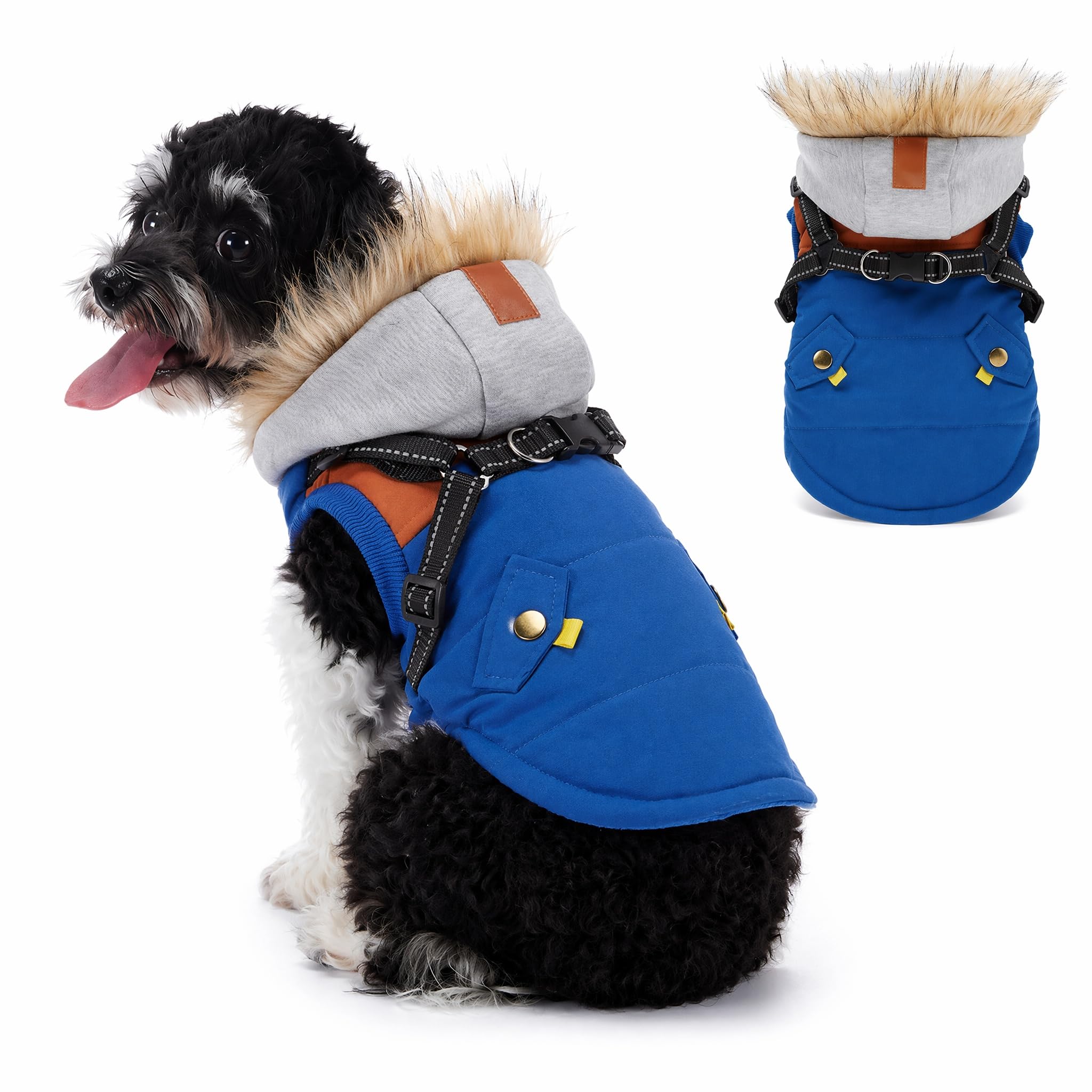 Dog Coats Waterproof, Dog Coat with Harness, Warm Coats & Jackets for Dogs, Winter Waterproof Fleece Coat with Harness and Zipper for Small Medium Large Dogs