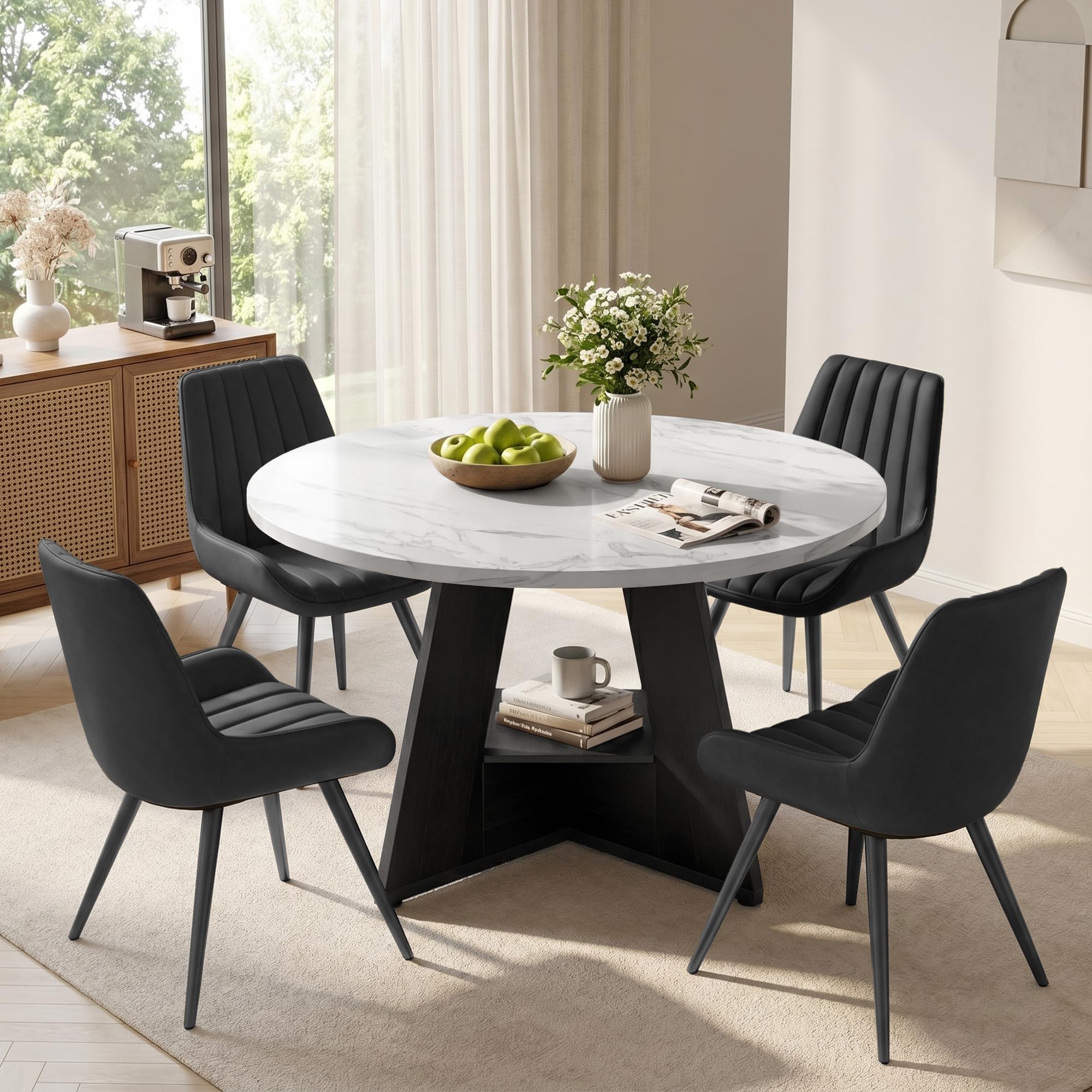 Compact Round Dining Set with Storage Shelf