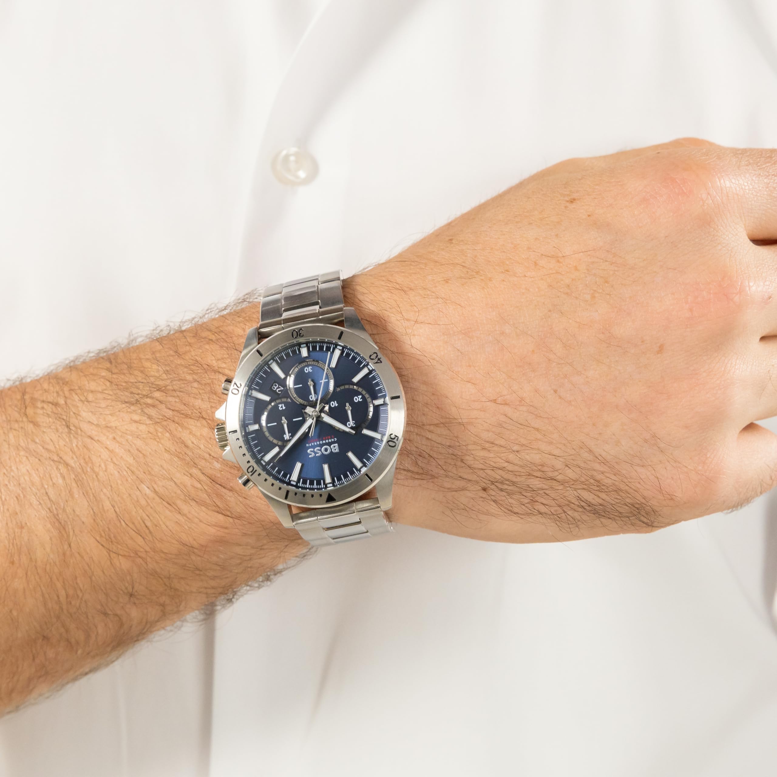 BOSS Chronograph Quarz Uhr für Herren Kollektion Troper mit Edelstahl- oder Lederarmband