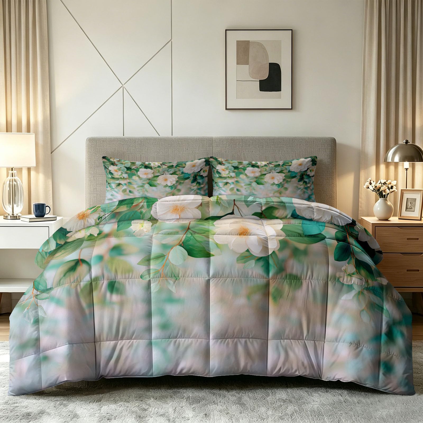 Piumino senza rivestimento, 220 x 240 cm, 4 stagioni, lavabile, fiori di peonia, delicato sulla pelle, design romantico ad acquerello, biancheria da letto leggera reversibile con 2 federe da 80 x 80