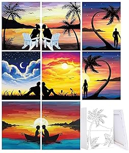Nuberlic Painting Kit, 8x10 Inch, 8 Pcs Pre Printed Canvas, Love Theme, for Adults Kids, Paint and Sip Kit for Party Favor