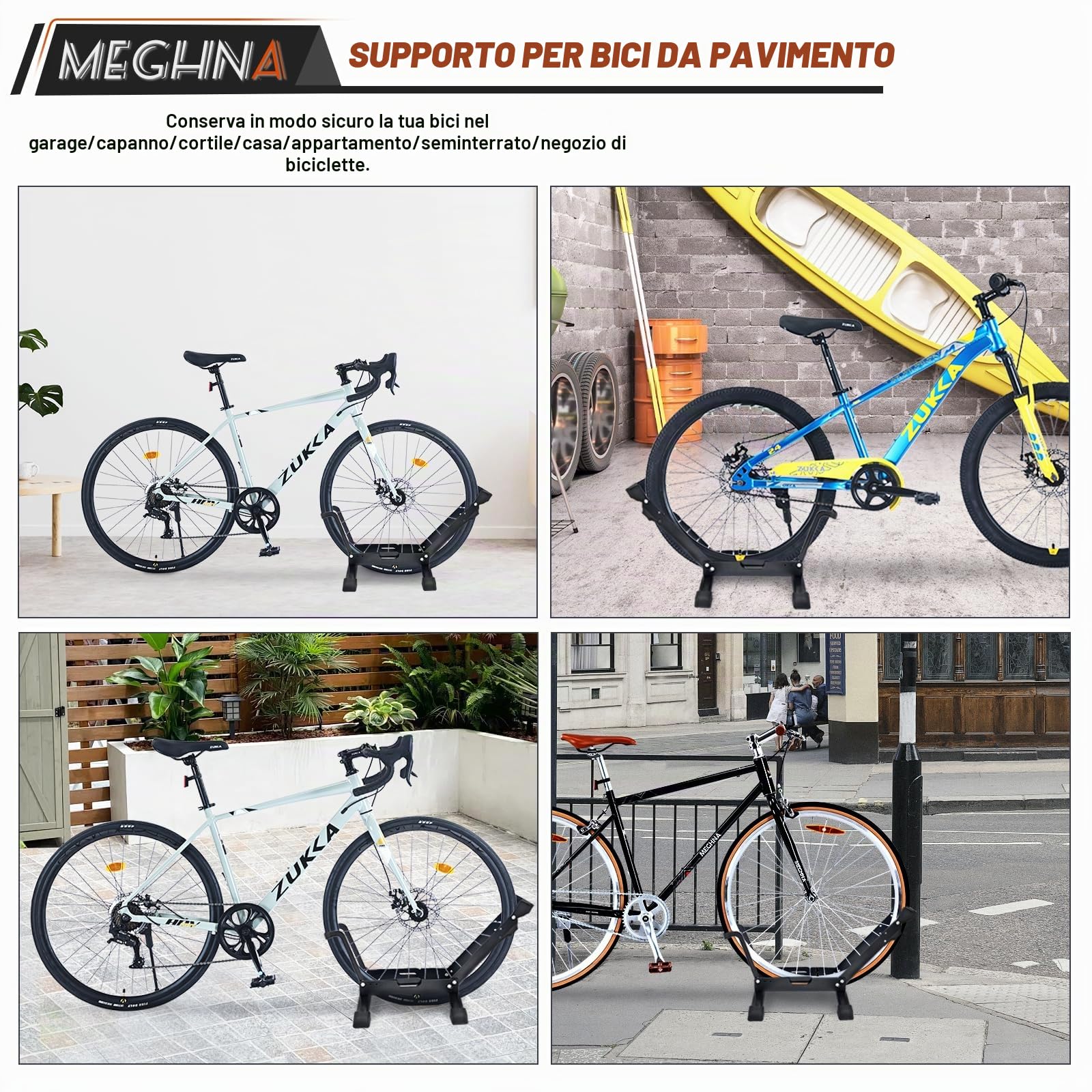 MEGHNA Confezione da 1/2 portabici pieghevole – Cavalletto da pavimento in acciaio al carbonio per bici da 20 – 29 pollici e-bike, mountain bike, bici da corsa (larghezza pneumatici inferiore a 7,5 cm