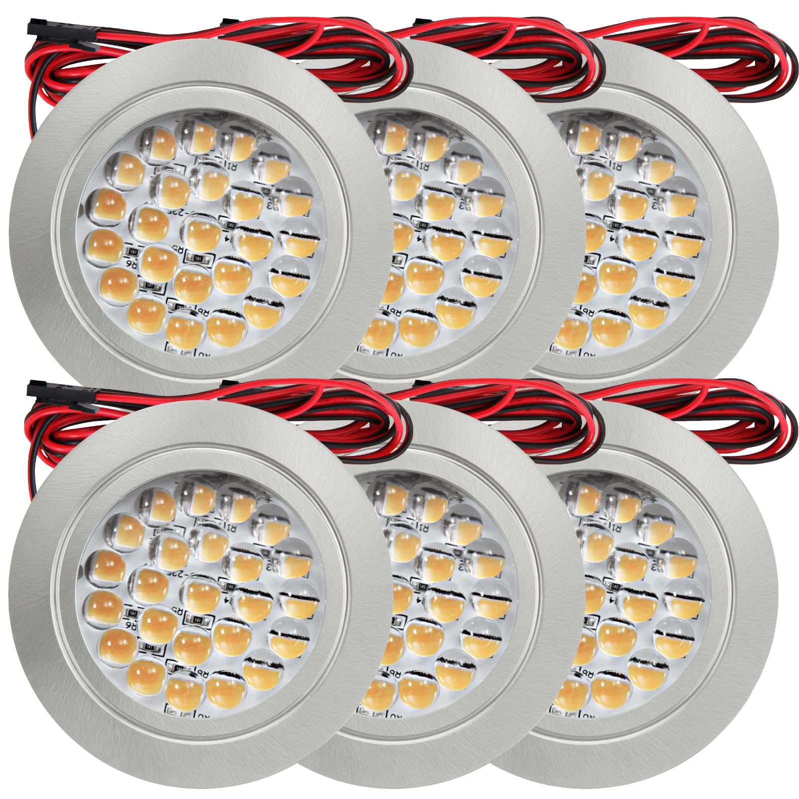 12V Möbeleinbauleuchte LED flach 6 x 2,4W Einbaustrahler Leonie inkl. Kabel mit Mini Stecker 3000K Warmweiß Lochausschnitt: 58 bis 60mm