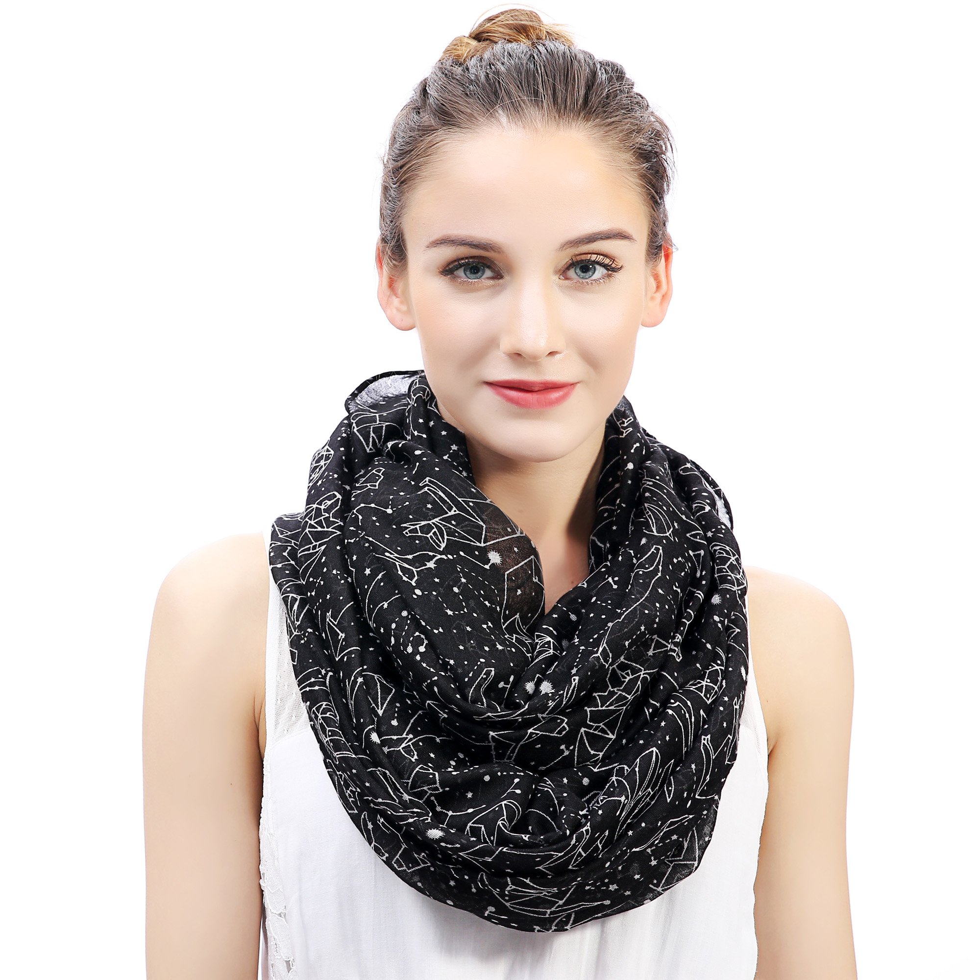 Lina & Lily Constellation Print Lightweight Snood Scarf (Black)