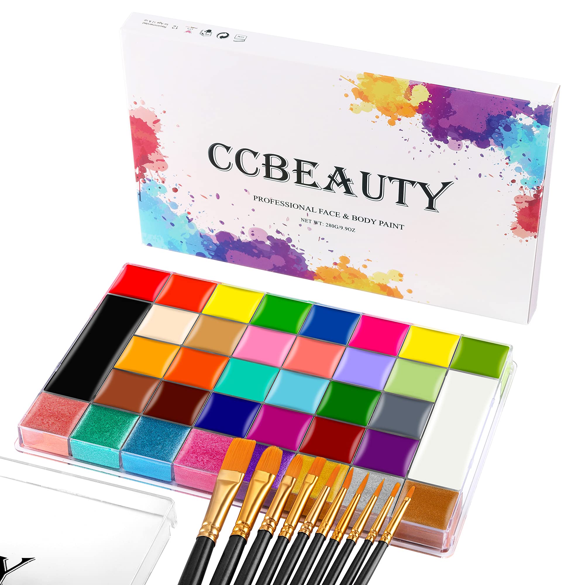 CCbeauty Professional Face Paint Kit with Brushes 36 Colors(22 Regular