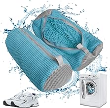 2 Stück Schuhwaschbeutel für Waschmaschine, Verdickt Schuhbeutel 360° Reinigung, Wiederverwendbarer Waschbeutel mit Reißverschluss, Schuhe Wäschesack für Netzschuhe Sneaker 39 x 19cm (Blau)