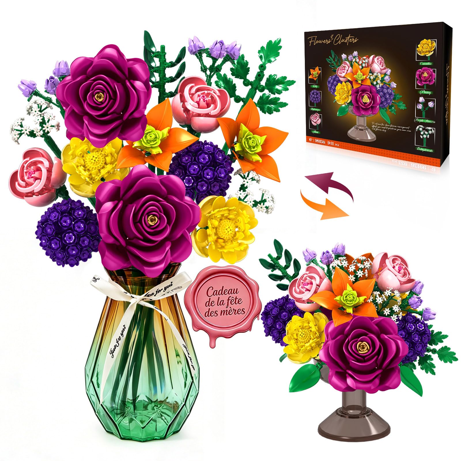 Bouquet Set for Adults - 933 Pieces Botanical Collection, 16 Flower Building Blocks Kit, Creative DIY Building Block Gift for Teenagers Girls from 6 Years — image 1
