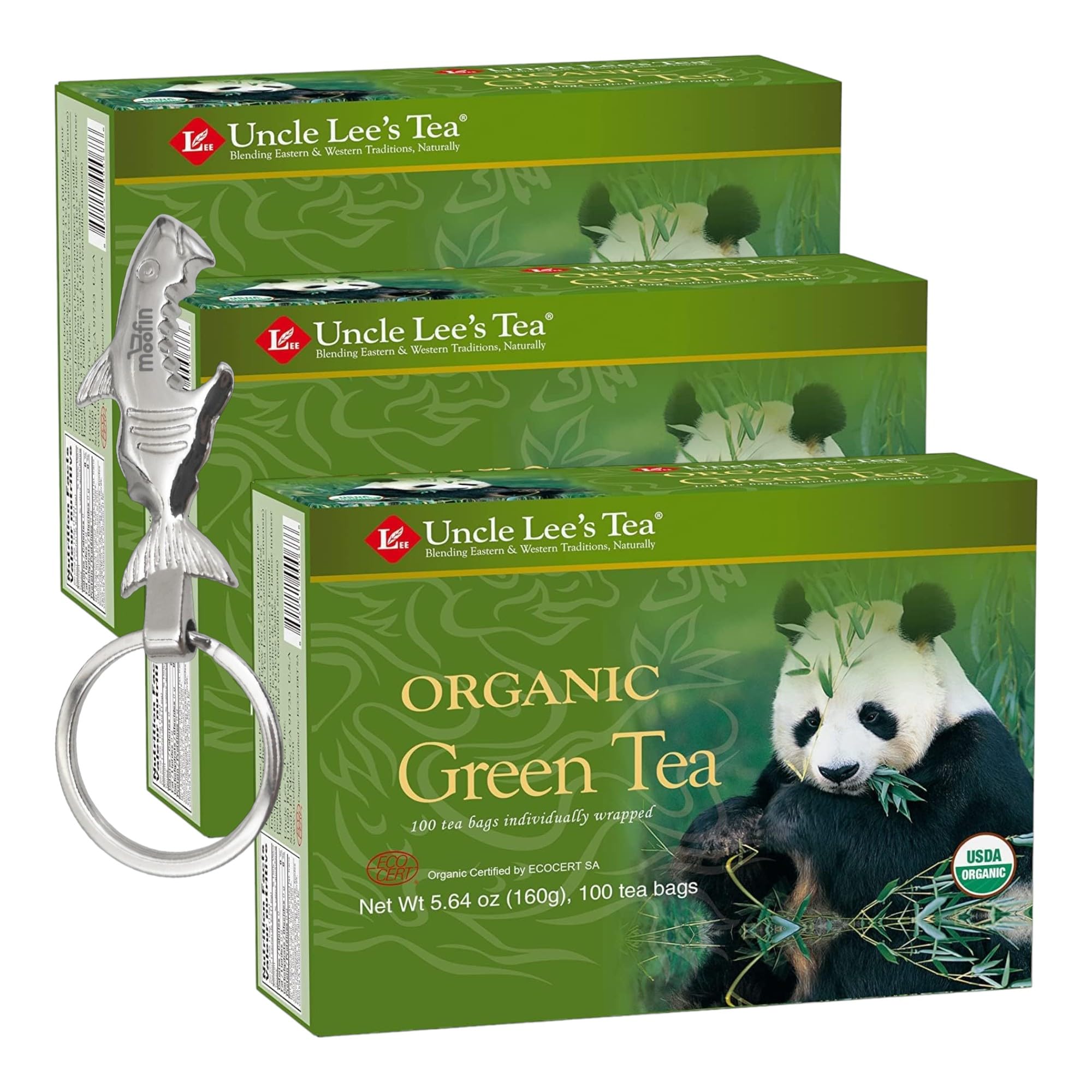 Uncle Organic Green Tea, 0.63 Oz - Antioxidant-Rich Green Tea Bags | Bundled With Silver Ss Bottle Opener Keychain, Medium Caffeine, Individually Wrapped, Eco-Conscious Packaging [Pack Of 3]