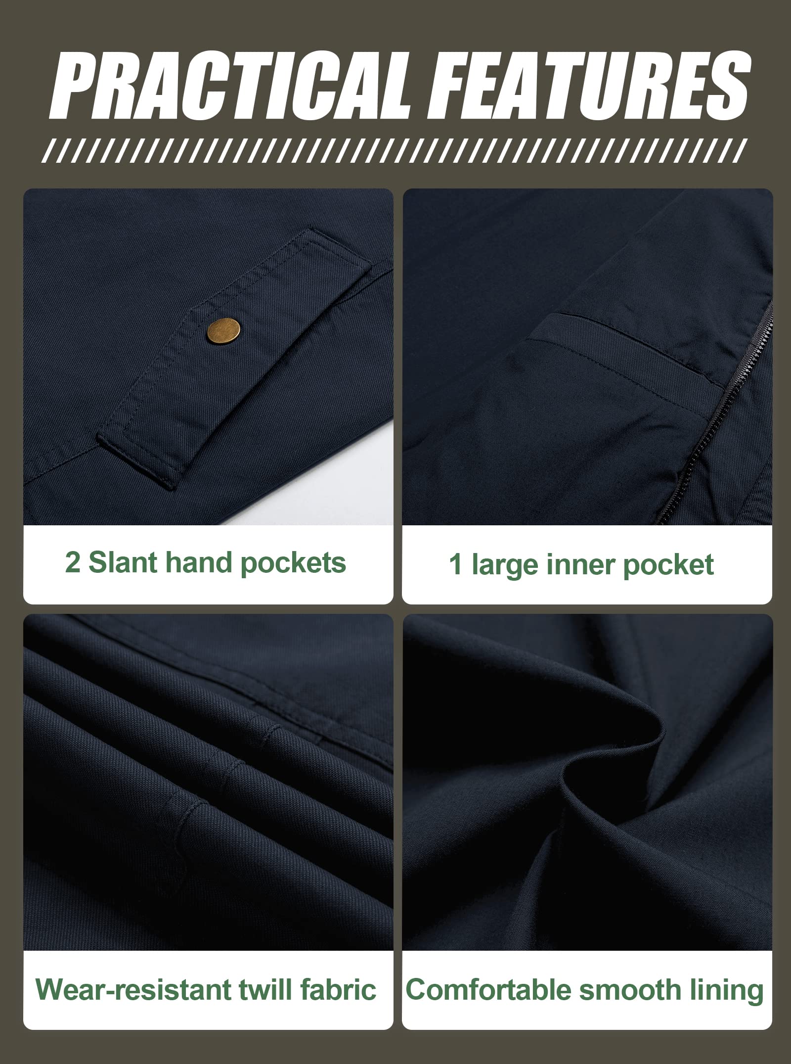 Pursky, Herren Militärjacke aus gewaschenem Baumwoll-Canvas, mit Kapuze, lässige Übergangsjacke für den Herbst