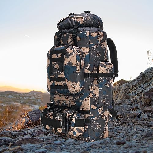 Miniatura 6 de King'sGuard Mochila Molle de senderismo de 100 litros, mochila militar para campamento, Camuflado azul, Mochila de senderismo de camping 100l