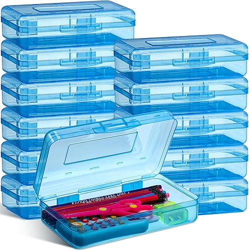 Patelai Paquete de 12 cajas de plástico transparente a granel con tapa cierre a presión, caja rígida de gran capacidad, organizador de