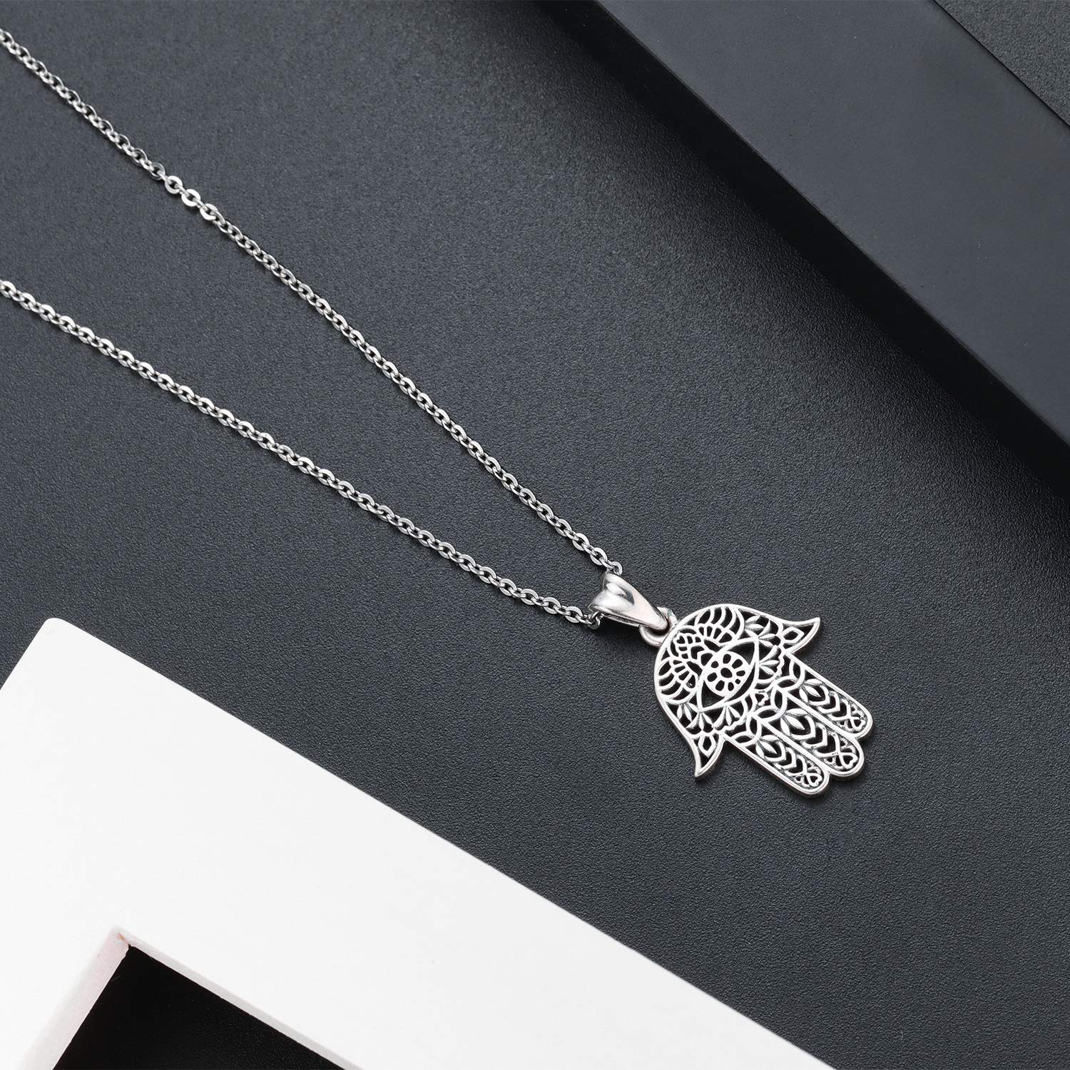 Fatimas Hand Kette 925 Sterling Silber Hand der Bösen Augen Anhänger Damen Halsketten Amulett Schmuck, Geschenke für Mamas Freundin Mädchen