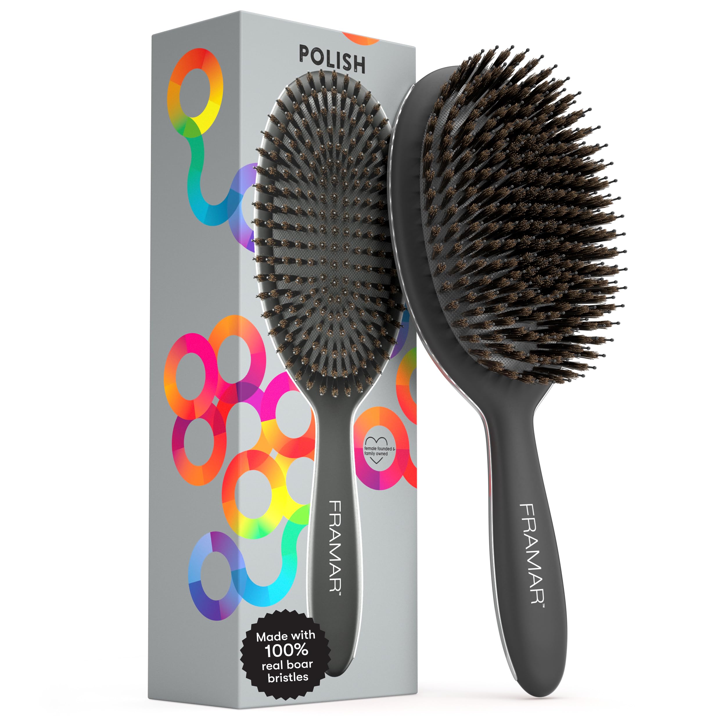 FRAMAR Boar Bristle Hair Brush - Boar Brush for Women Slick Back Soft Bristle Hair Brush, Slick Back Brush, Hairbrushes For Women
