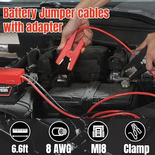 Miniatura 2 de Arrancador de puente para Milwaukee M18, cables de arranque de batería, cables de refuerzo automotrices de 6.56 pies, 8 AWG, cable de silicona de