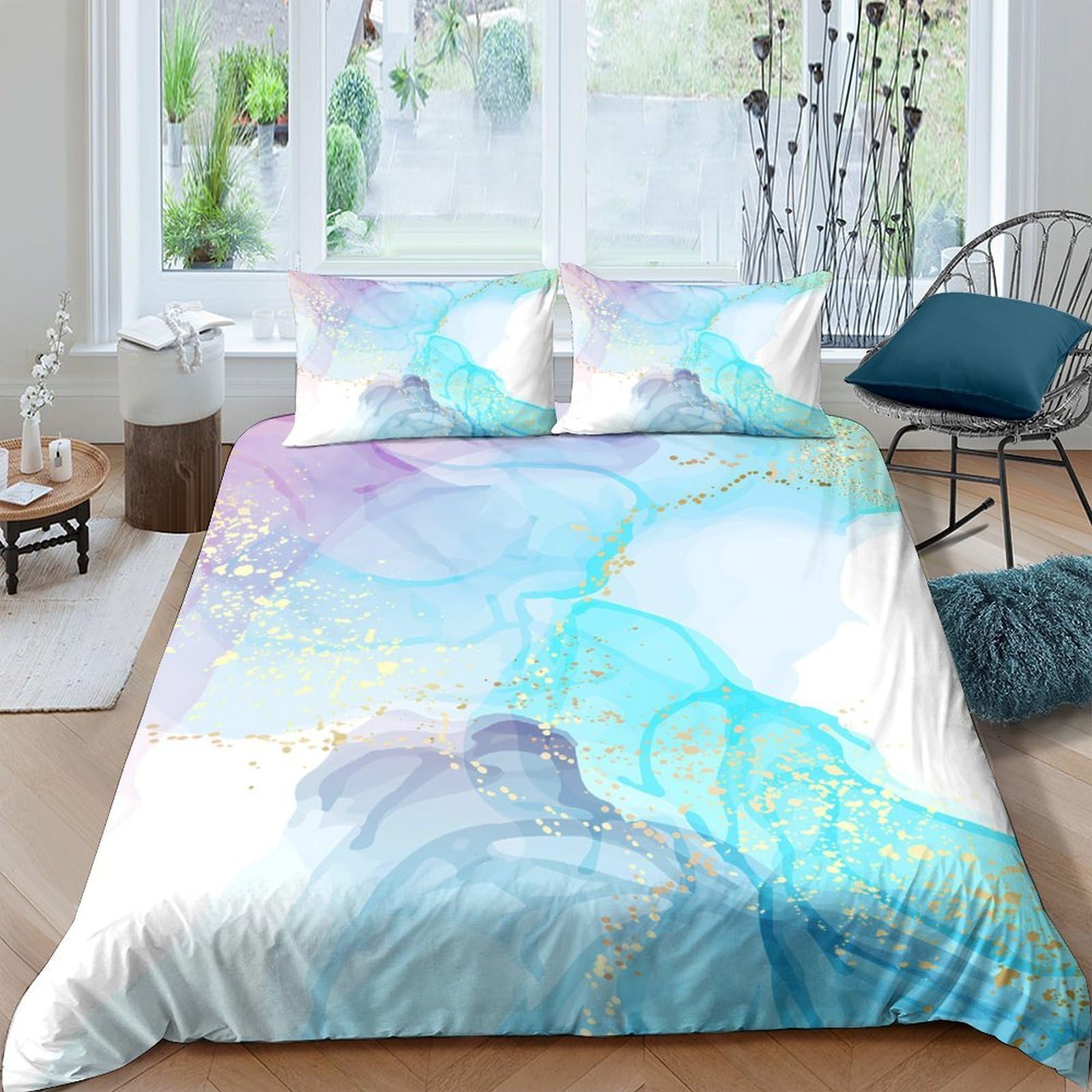 Ctjqhvkz Style-4 3D Printed Watercolor Marble Fitted Sheet Microfiber Soft Pastel Abstract Mattress Cover For Bedroom Decor Single（135X200cm）
