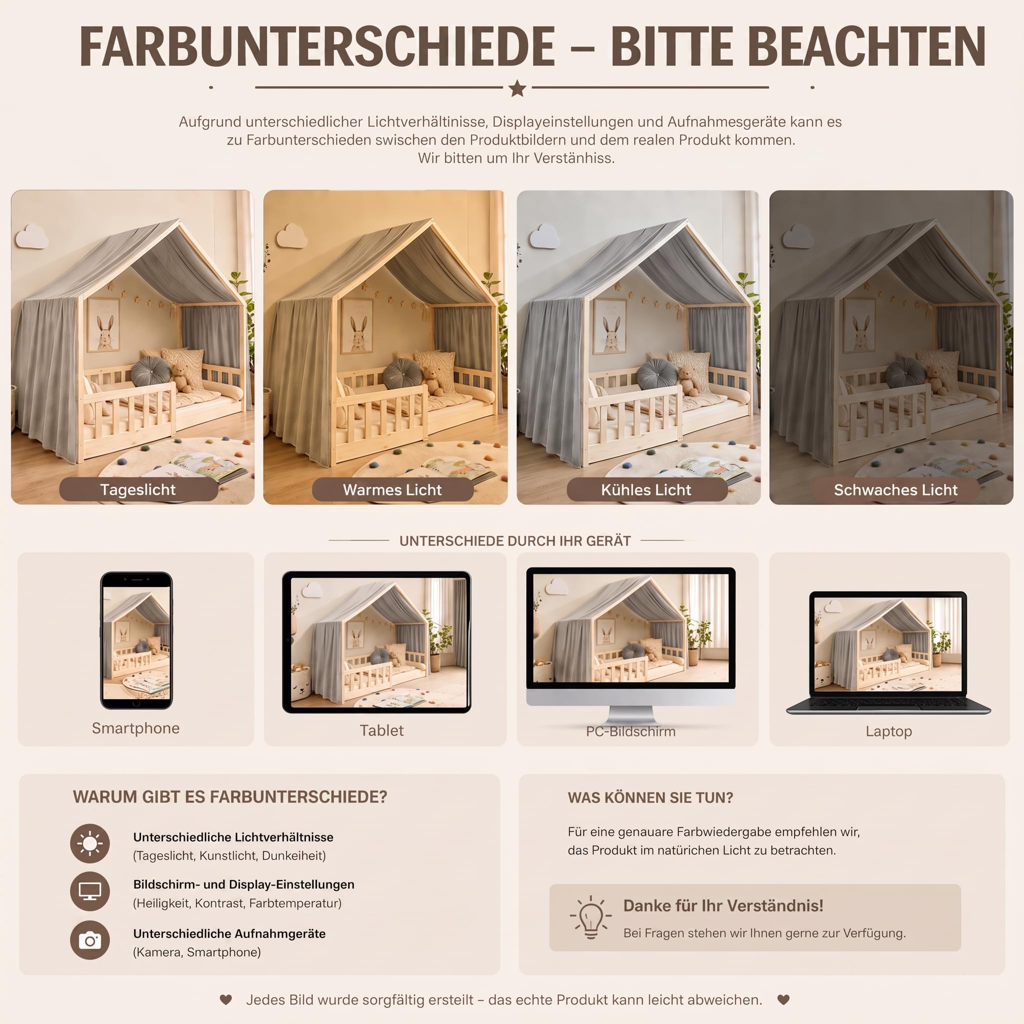 Hook Hausbett Himmel Deko Set, Betthimmel Hausbett aus Musselin - 1 Betthimmel & 1 Wimpelkette, für Jungen Mädchen Deko für Kinderzimmer, Baldachin Kinderzimmer Deko I 135 x 360cm Hellbeige