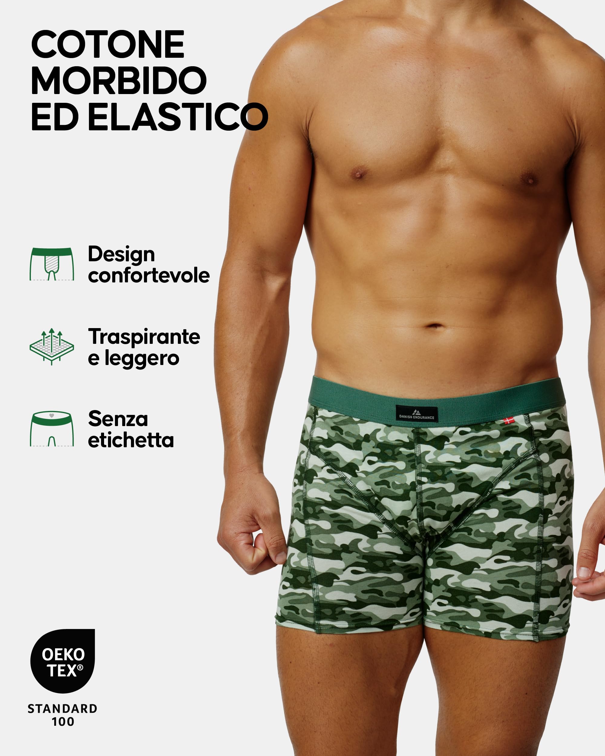 DANISH ENDURANCE Boxer Uomo Cotone Elasticizzato, Boxer a Pantaloncino Comodi e Traspiranti, Cuciture Piatte, con o Senza Patta Frontale, 3 o 10 Paia