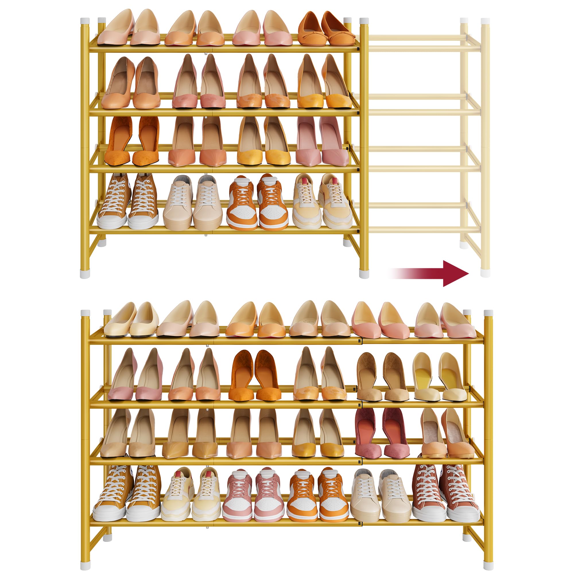 Tajsoon Expandable Shoe Rack for Closet 4 Tier, 28“-41“Stackable, Gold — image 1