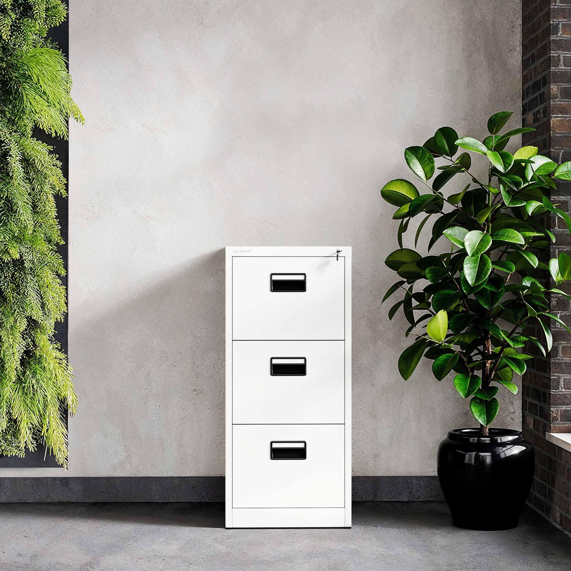 Jan Nowak Armadio da Ufficio Armadietto per Archivio Schedario Portadocumenti con 3 cassetti in lamiera d'acciaio verniciata a polvere 102 cm x 46 cm x 62 cm (Bianco)