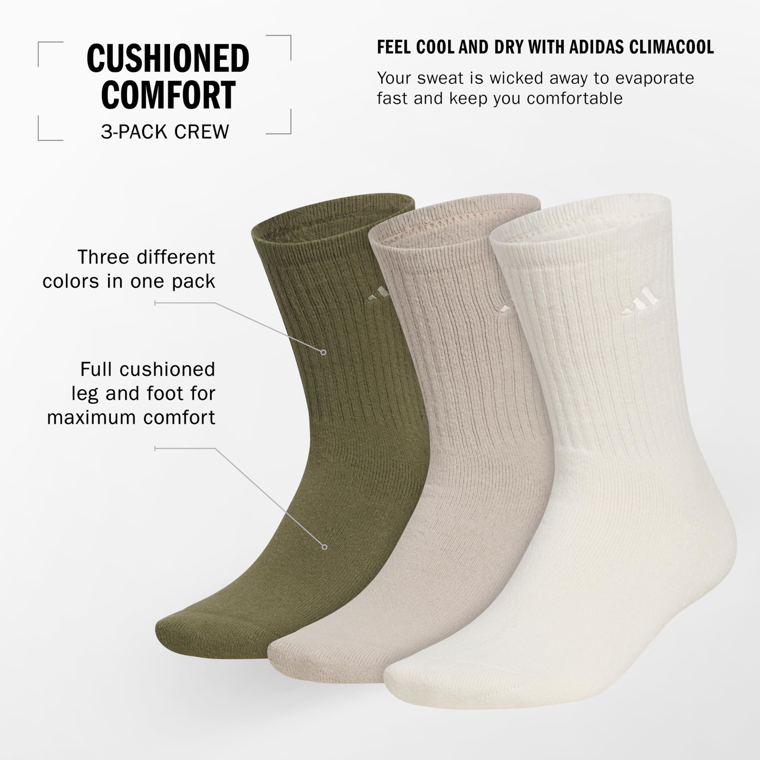adidas Cushioned Comfort Lounge Crew Socks (3-Pair)