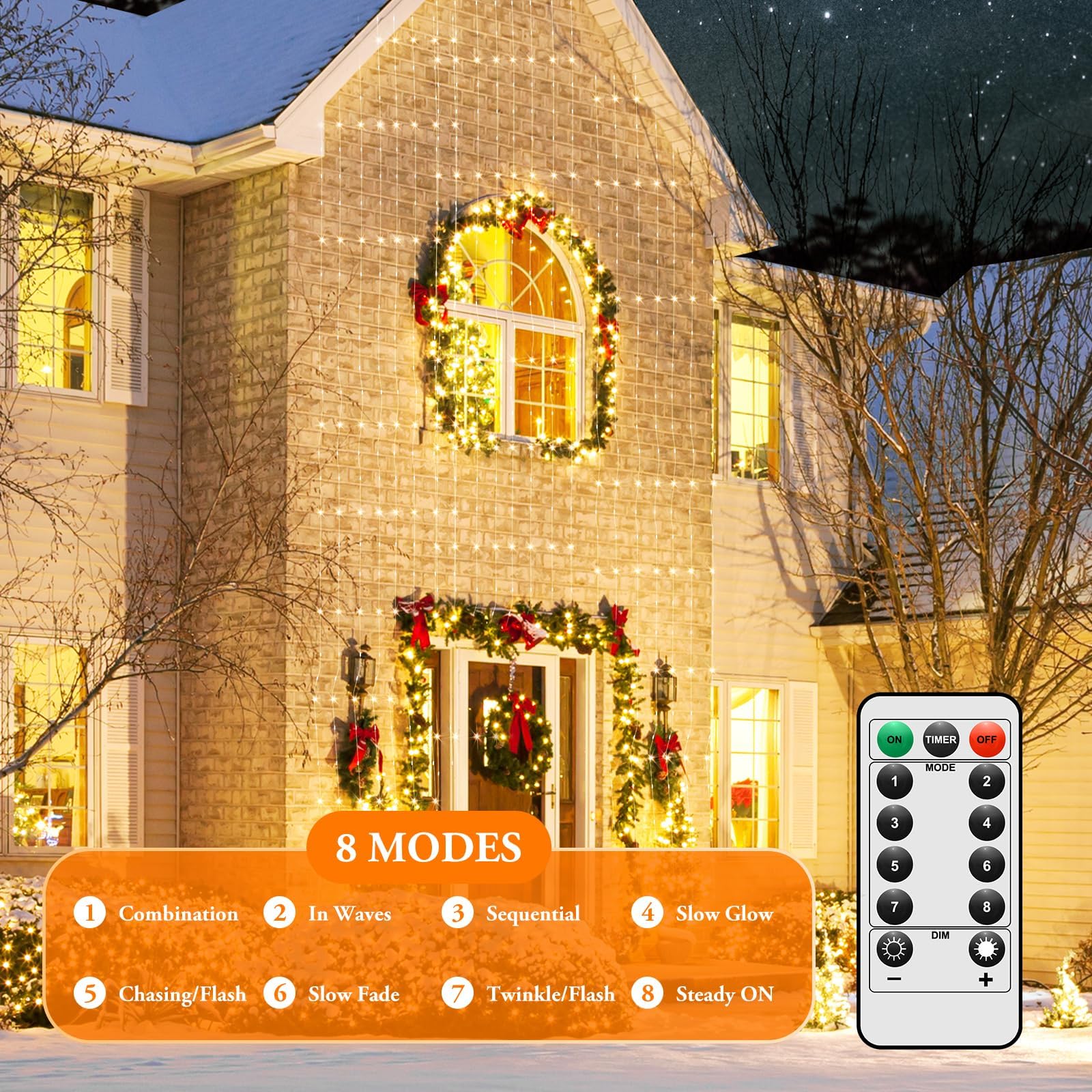 Lakumu Lot de 4 guirlandes lumineuses 100 LED de 10 m à piles, télécommande avec minuterie, 8 modes, étanches, pour chambre à coucher, salle de classe, dortoir, fête de Noël, blanc chaud
