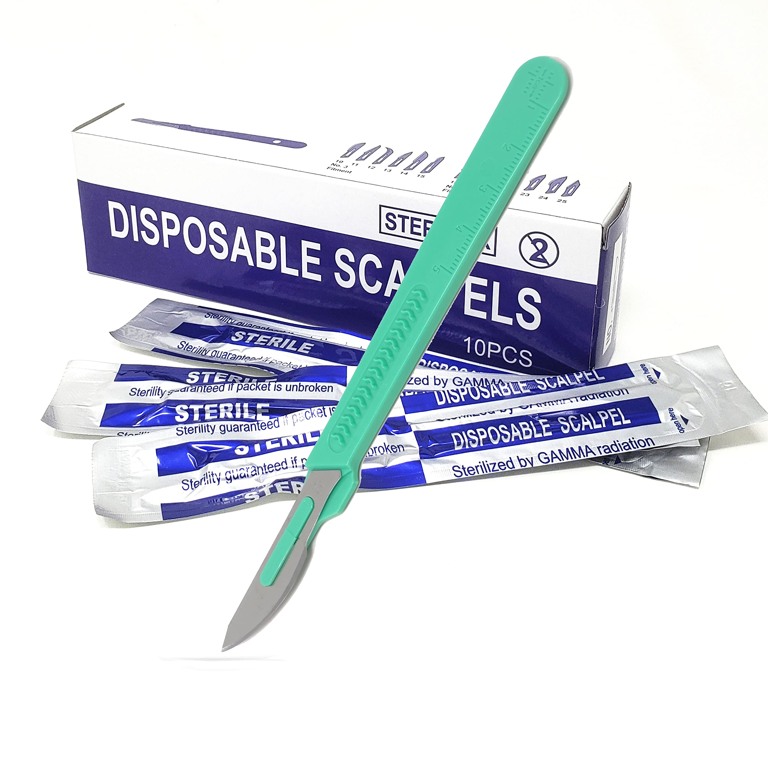 Disposable Sterile Scalpels, Podiatry & Professional Corn Callous Knife, Precision Carbon-Steel Blades with Plastic Handle -Individual Pouches - Podiatry Pedicure, Wart Removal & More -Box of 10 (#24)