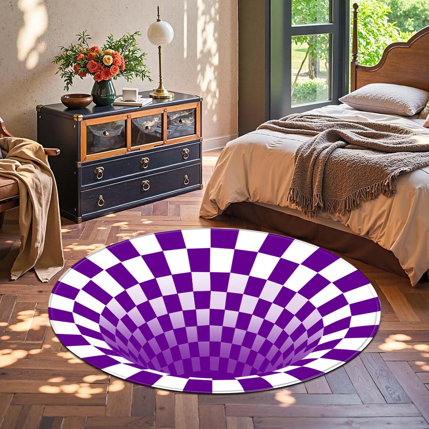 Dywan Illusion 3D,Nowoczesne Geometryczne Okrągłe Maty i Dywany,Zmywalne,Antypoślizgowe Małe Dywaniki Okrągłe,Dywaniki Dekoracyjne do Domu do Salonu,Sypialni,Pokoju Zabaw, Biura,B,80cm