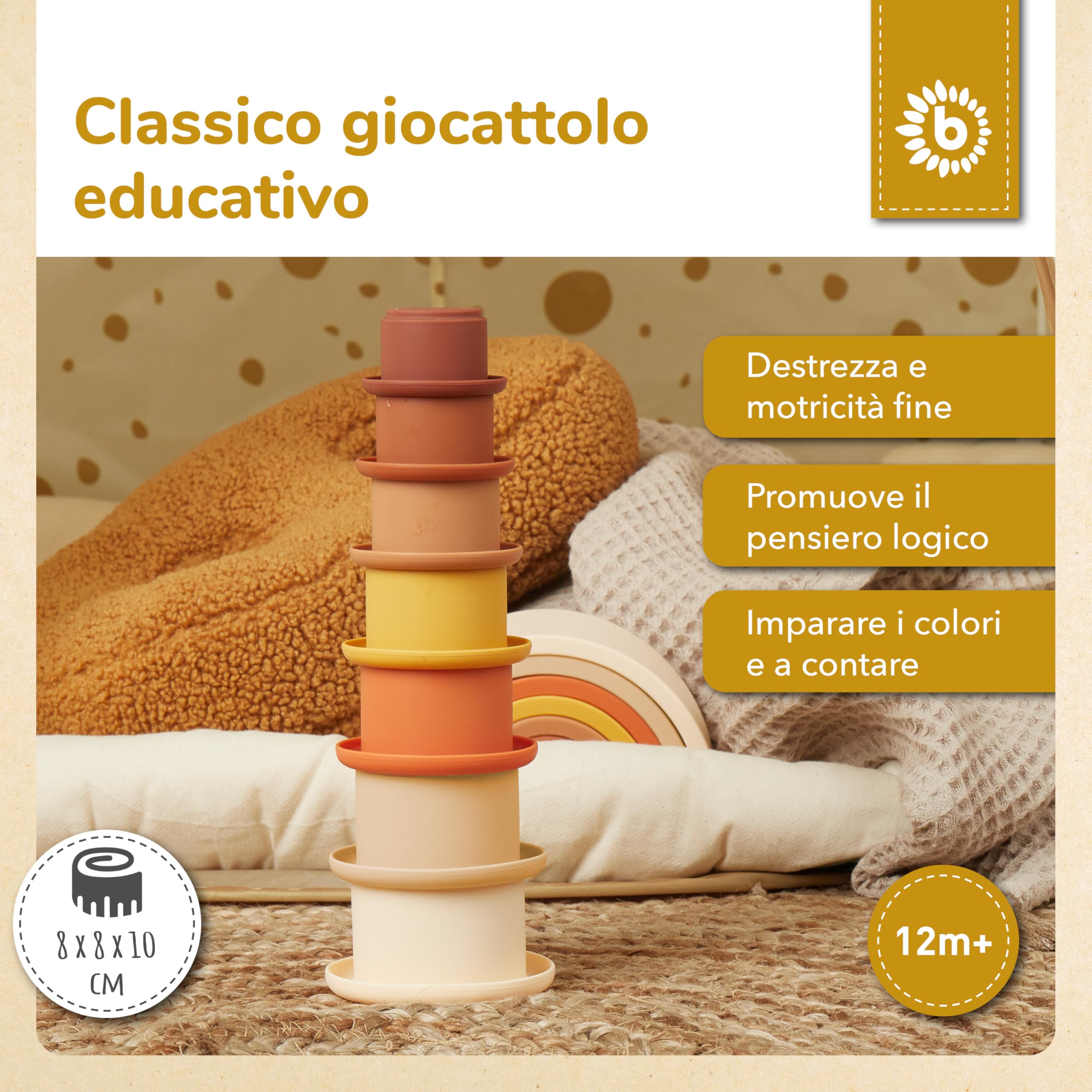 Bieco Tazza Impilabile in Silicone Chocolate Bliss | Costruzioni Morbide | Costruzioni per Bambini 1 Anno Cubi Impilabili Bambini Piramide Montessori per Bambini Cubotti Morbidi Bambini Neonato