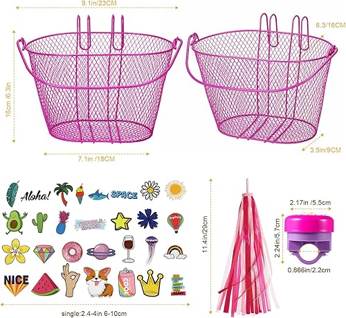 Miniatura 3 de Juego de serpentinas de cesta de bicicleta para niños, cesta de malla de alambre para bicicleta con 2 piezas de serpentinas coloridas para