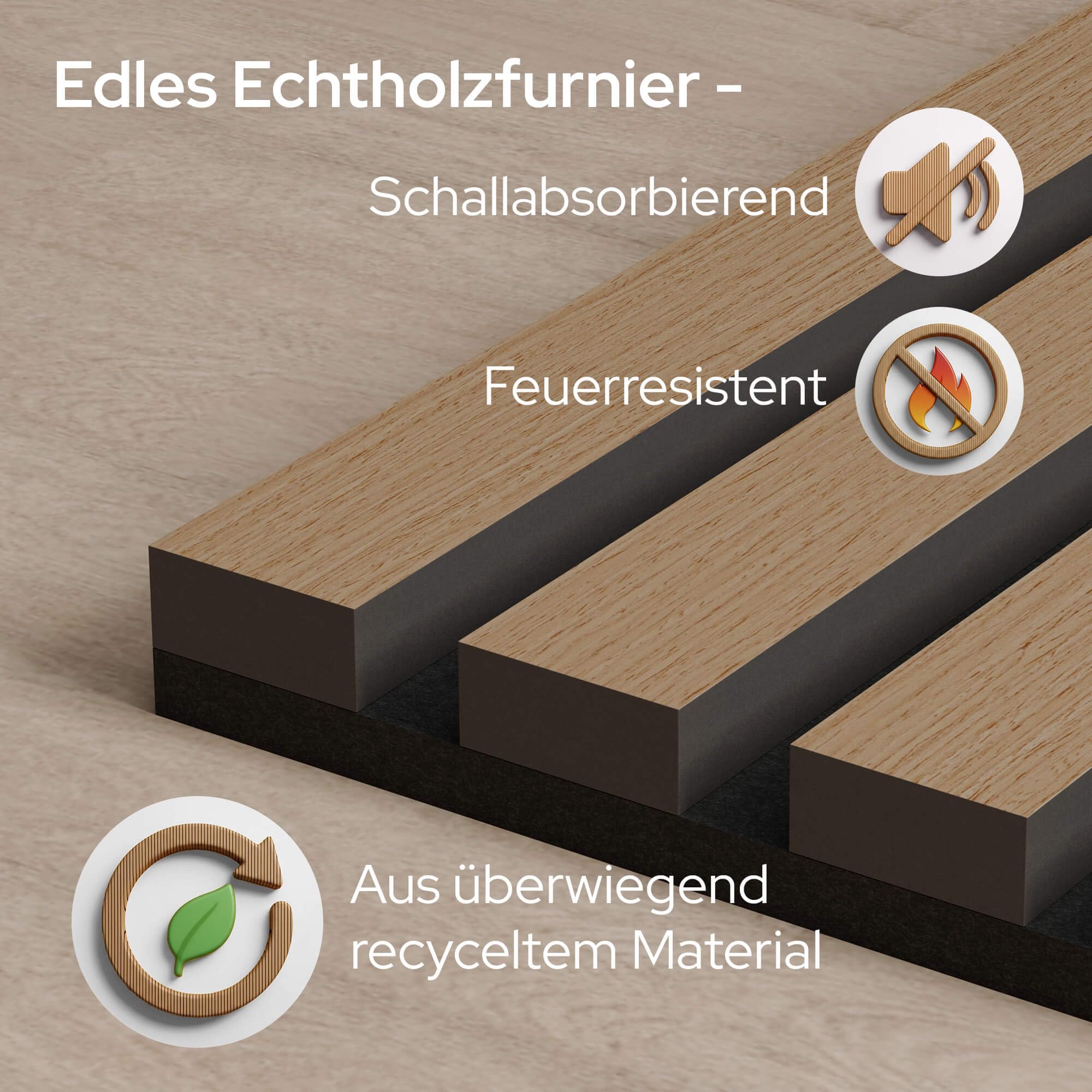 Arebos Akustikpaneele 120x60 cm | Lamellenwand in Holzoptik für Wand & Decke | modernes Wandpaneel mit hoher Schallabsorption | einfache Montage & zuschneidbar | 4er Set für stilvolle Raumakustik