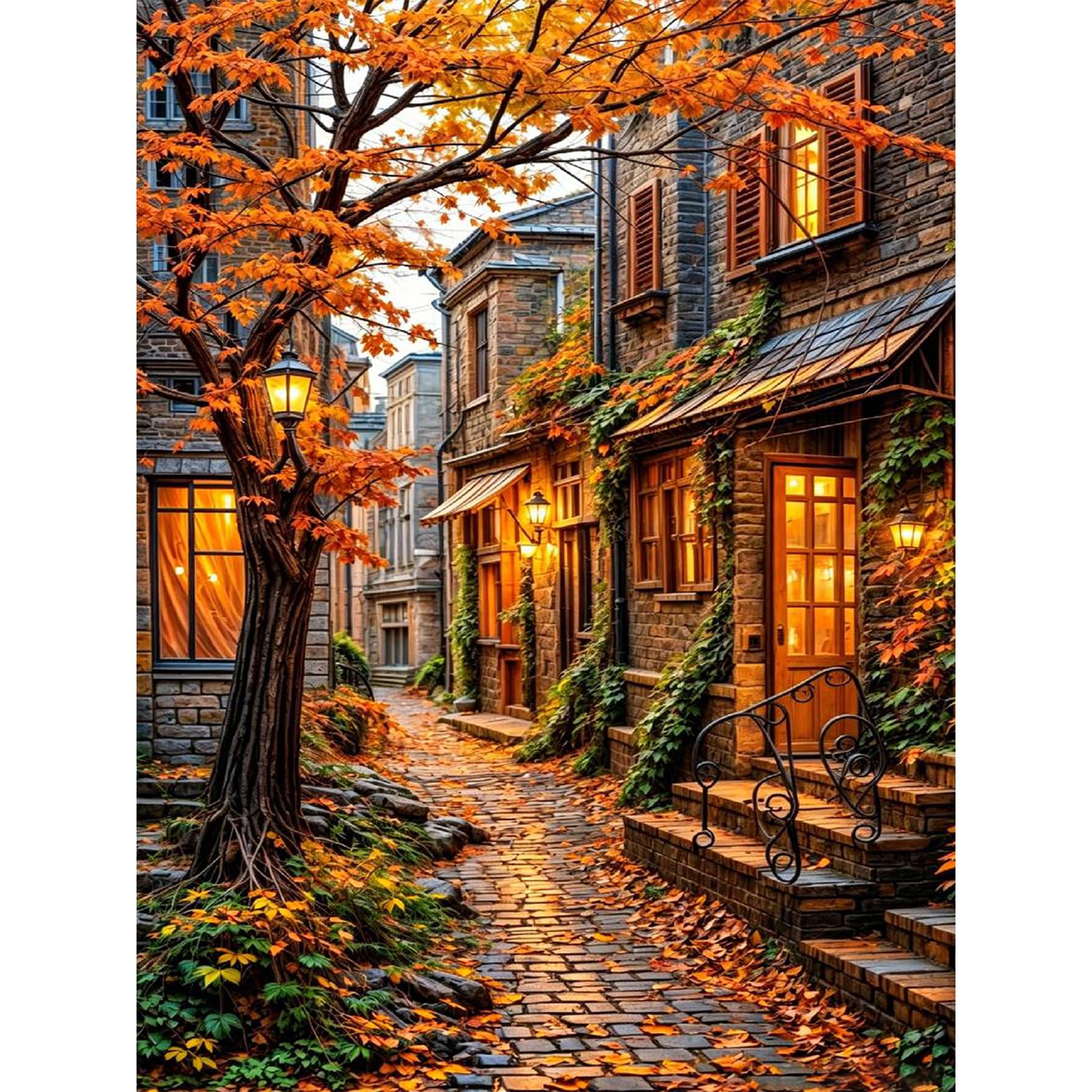 Bowetile Framed Landscape Paint by Numbers for Adults Canvas, House Painting by Numbers Kit for Beginners Canvas, DIY Color Oil Painting Acrylic Paints for Home Wall Decor30x40cm