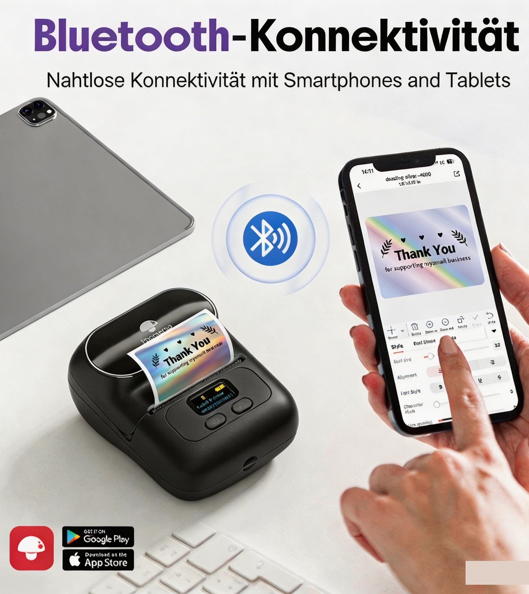 Phomemo M110 Étiqueteuse Autocollantes, imprimante Etiquette autocollante Bluetooth Thermique, Utilisé au Codes Barres et QR, Petite Entreprise, Magasin, Maison, Compatible avec Android et iOS - Noir