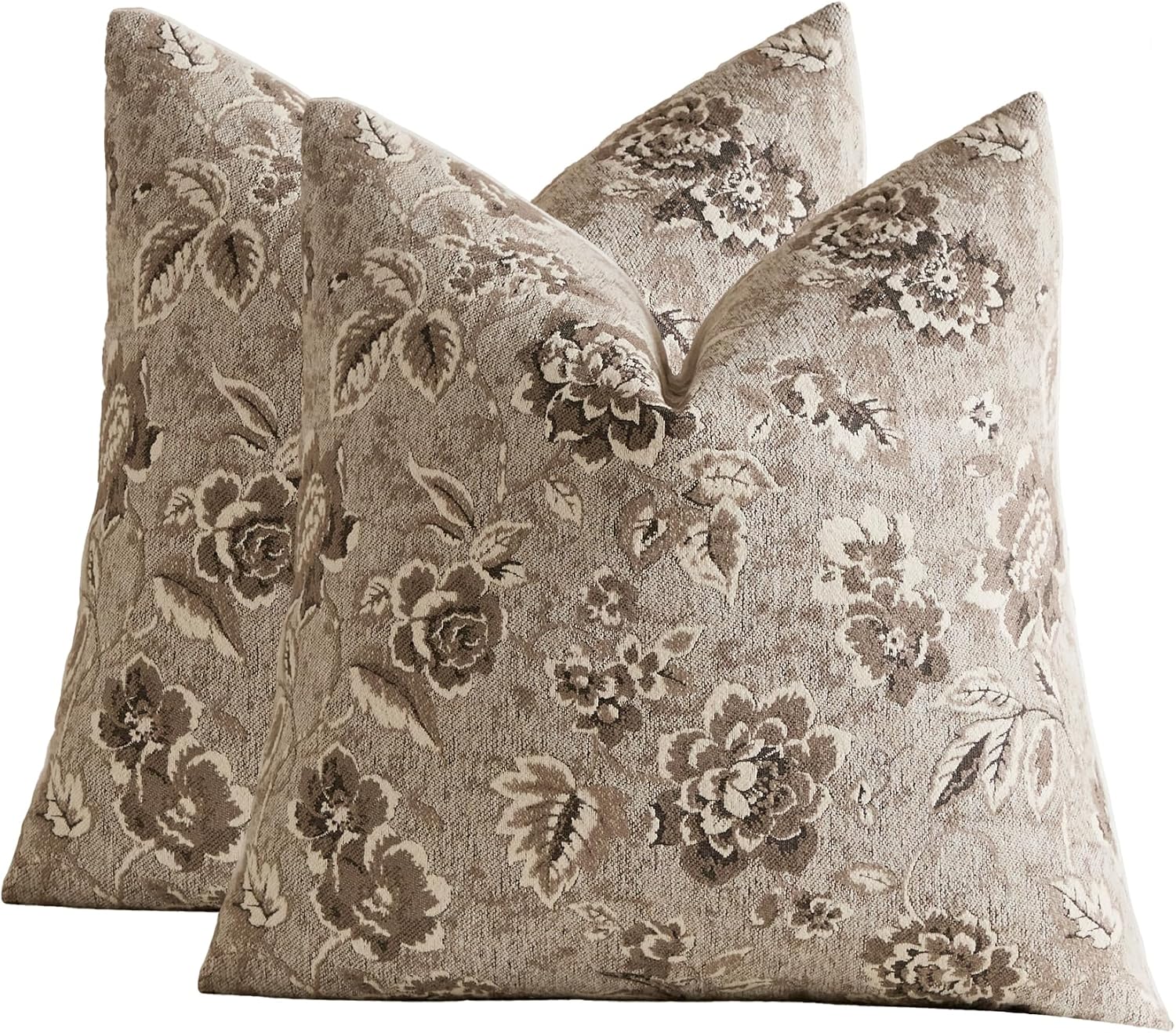 Vintage Floral Chenille Throw Pillow Covers 20x20 Set of 2