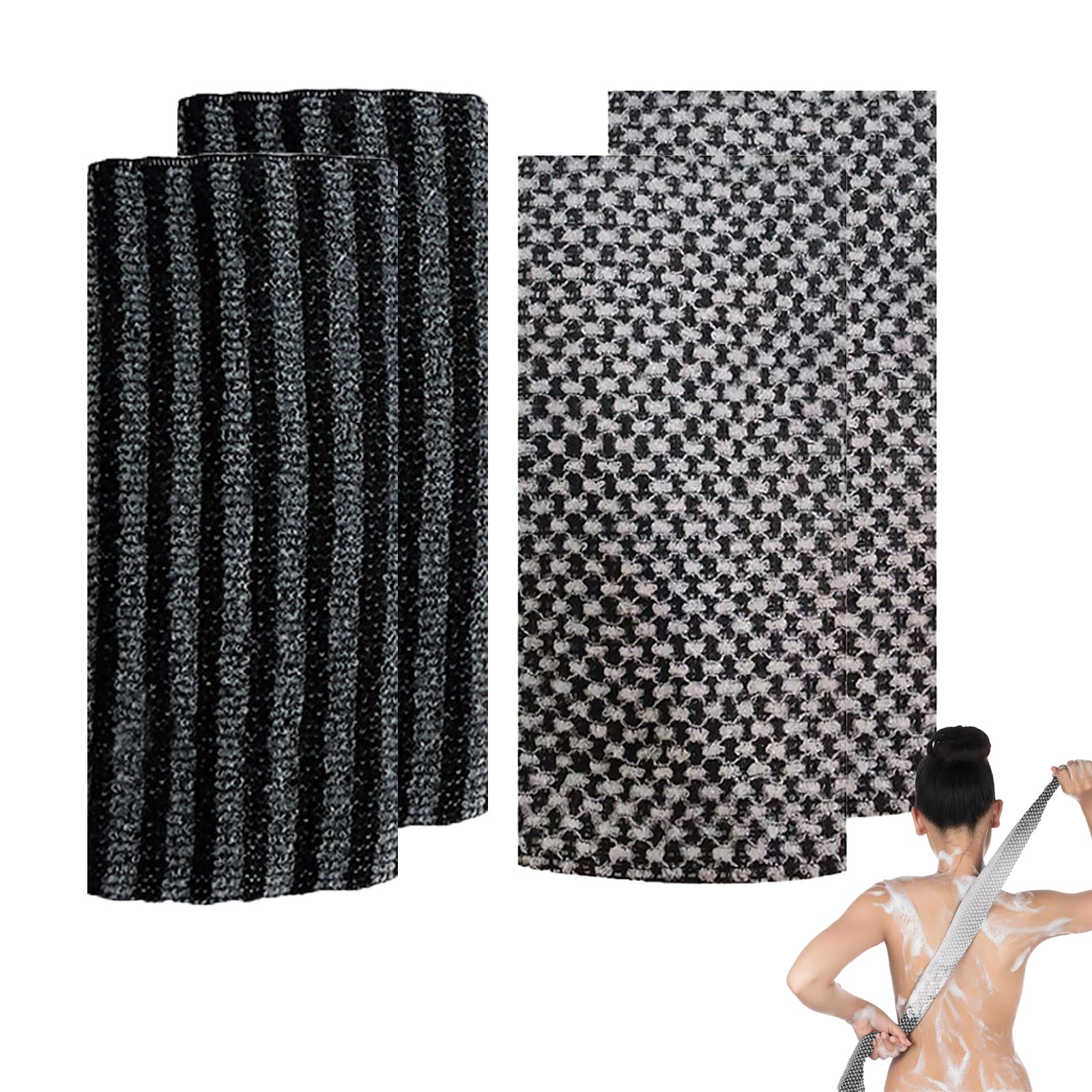 4 Pcs Japanese Exfoliating Shower Towel for Back Scrubbing Body Cleaning and Massage Soft and Smooth Skin