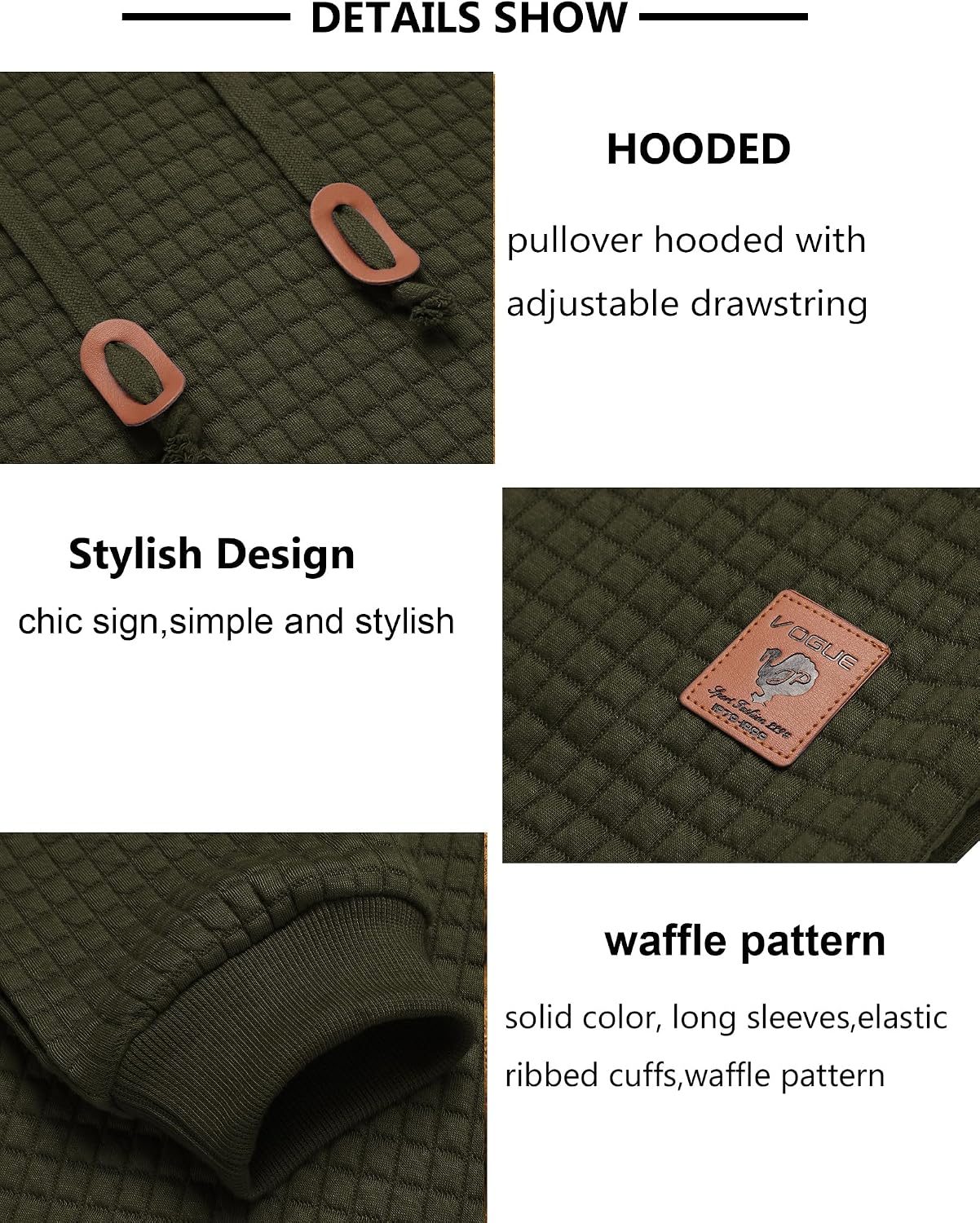 COOFANDY Mens Hooded Sweatshirt Casual Long Sleeve Drawstring Waffle Knit Pullover Hoodies image 5