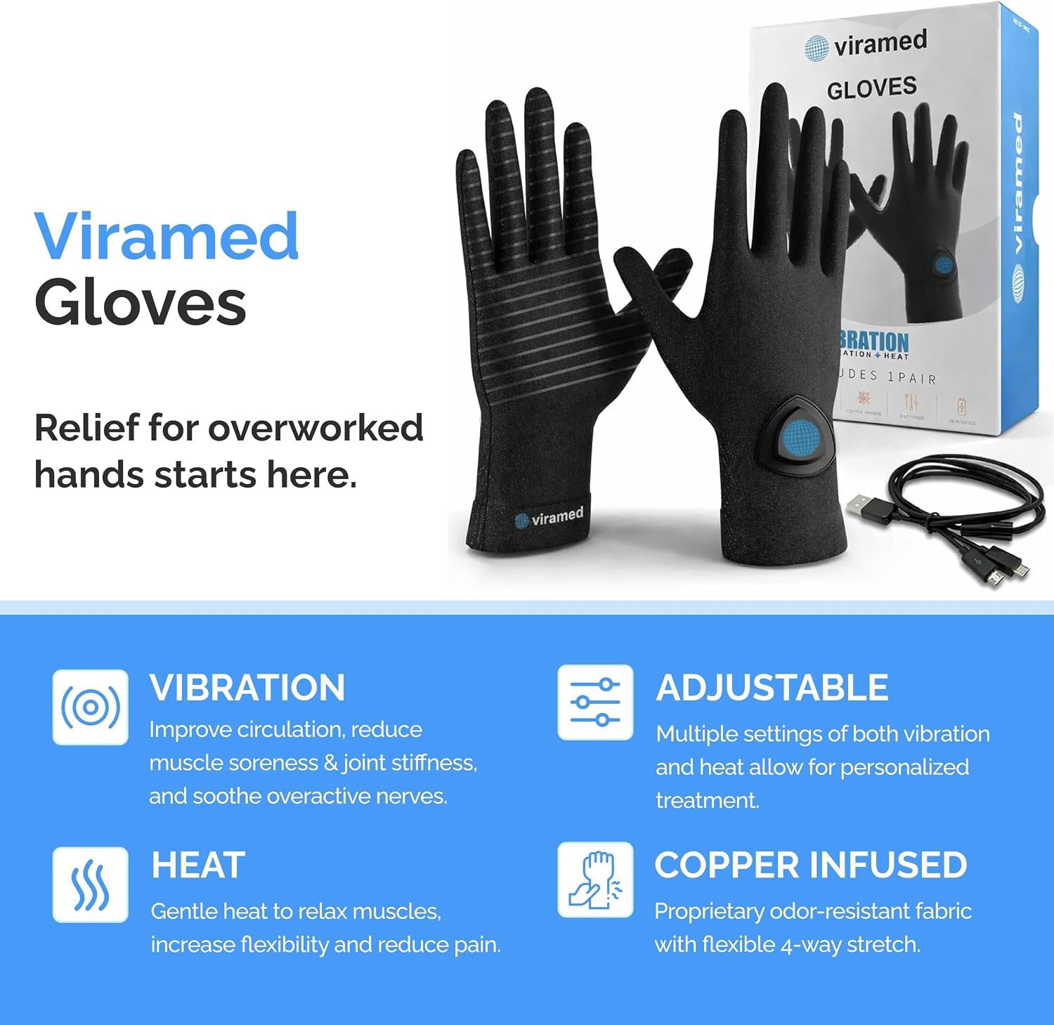 Gloves with Compression, Vibration & Heat Technology Relief and Muscle Relaxation