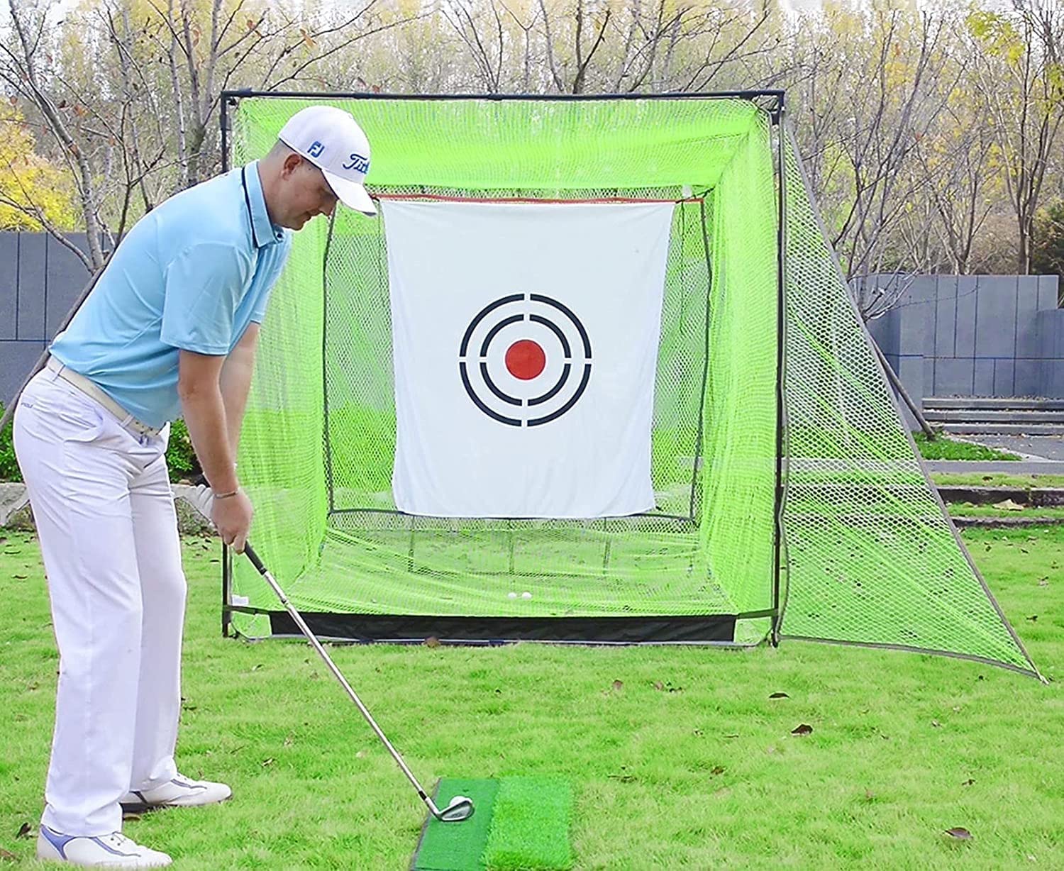 Kapler Red de golf de 2,1 x 2,1 m con marco de acero para jardín e interior, para entrenamiento de conducción y chipping