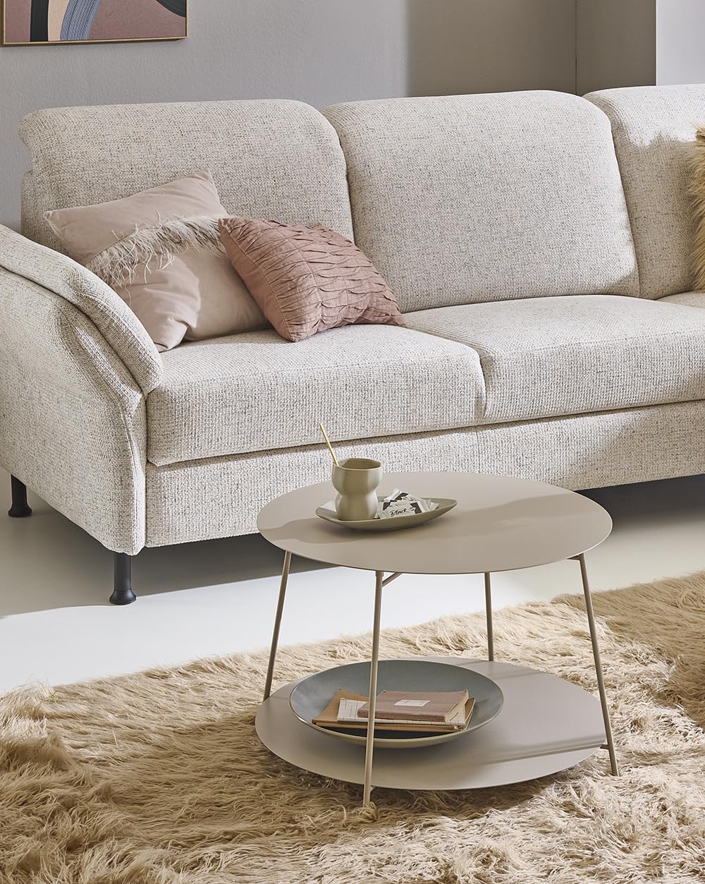 HAKU Tavolino rotondo grigio cashmere in metallo, tavolino da divano rotondo piccolo - Dimensioni: A 40 x Ø 65 cm Stile: Moderno