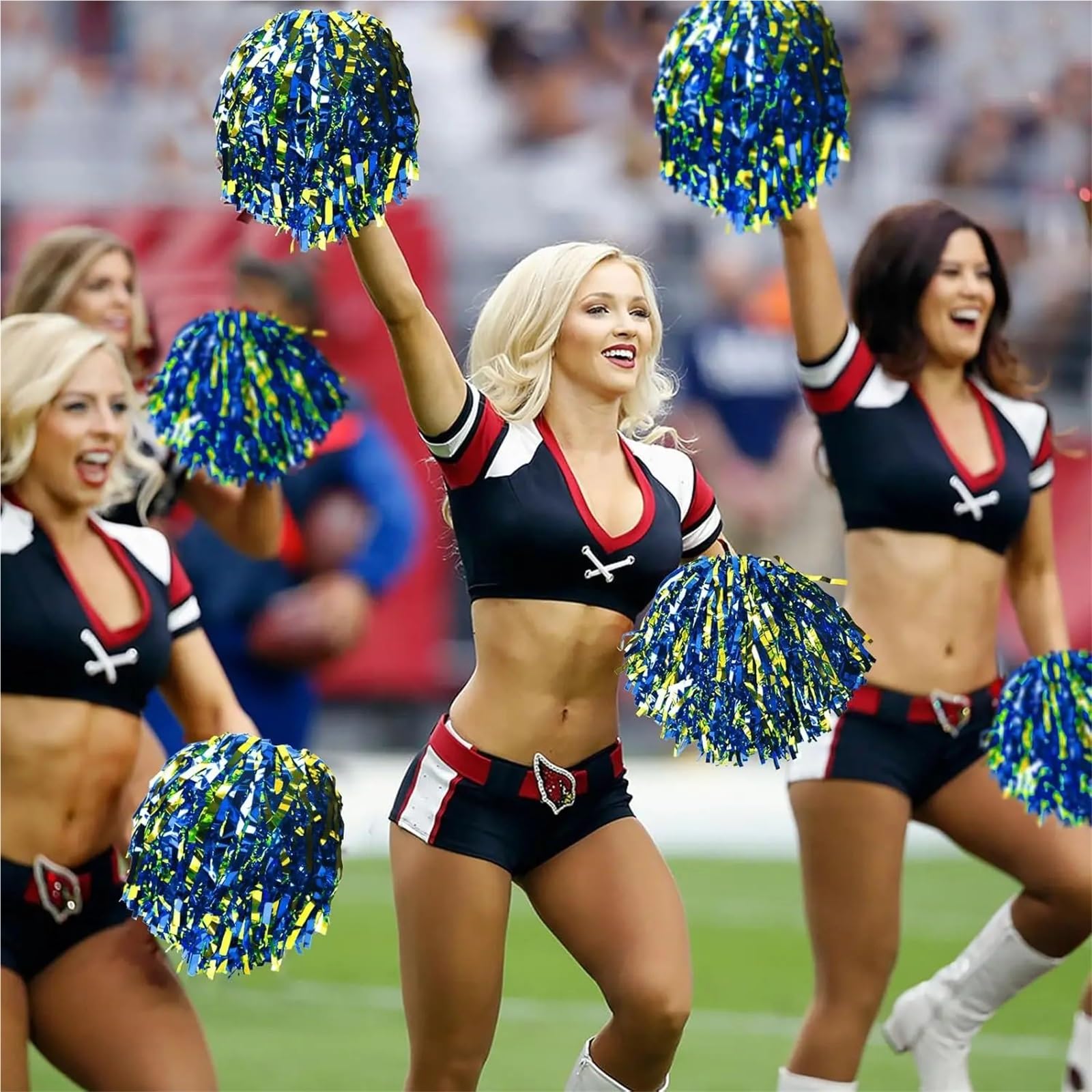 10 paia di pon da cheerleader con manico in plastica lamina metallica for squadre sportive che ballano il calcio Per Il Cheerleading(Blue)