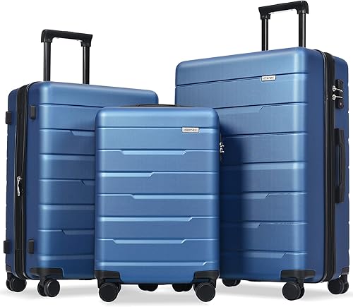 Merax 3 piezas expandible Abs Hardshell Equipaje Sets con rueda giratoria Maleta TSA Lock Suit Case, marino, Merax 3 unids expandible Abs Hardshell