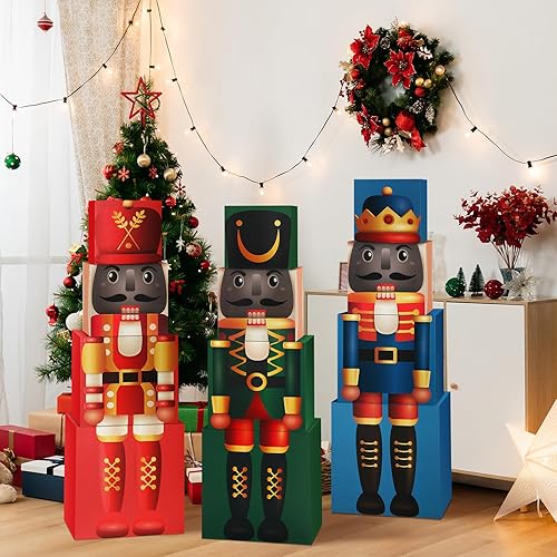 Teling 12 cajas de regalo de Navidad apilables de Navidad, caja apilable de soldado grande, cajas de regalo apilables para decoración de Navidad,