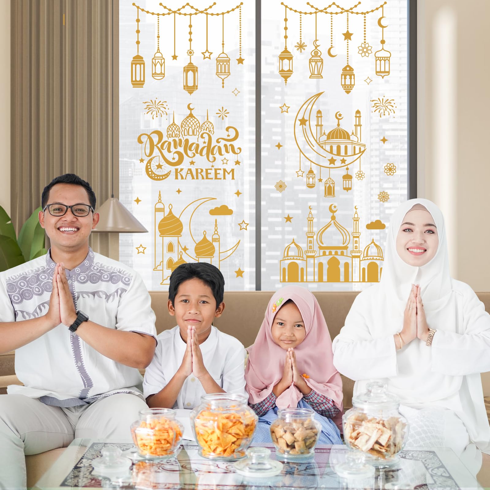 Ramadan, 121 adesivi per finestre, set di immagini per finestre, Eid Mubarak, adesivi per finestra Eid al-Fitr, Ramadan Eid Mubarak, decorazione musulmana, accessori per feste, lanterna a mezzaluna